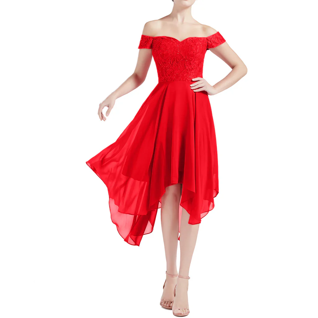 Off Shoulder Lace Beaded Wedding Bridesmaid Dresses - TREBLEV