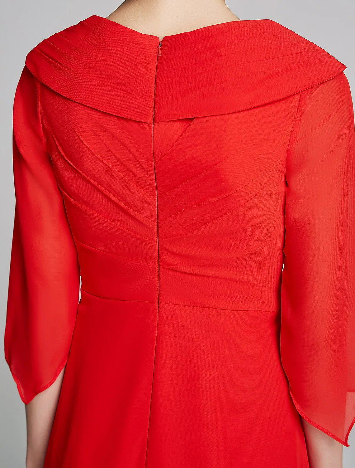 A-Line Mother of the Bride Dress Elegant V Neck Floor Length Chiffon Half Sleeve with Pleats Appliques - TREBLEV