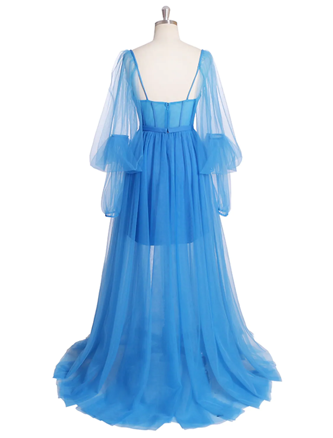 A-Line Corsets Luxurious Elegant Engagement Formal Evening Birthday Dress Long Sleeve Tulle with Pleats - TREBLEV