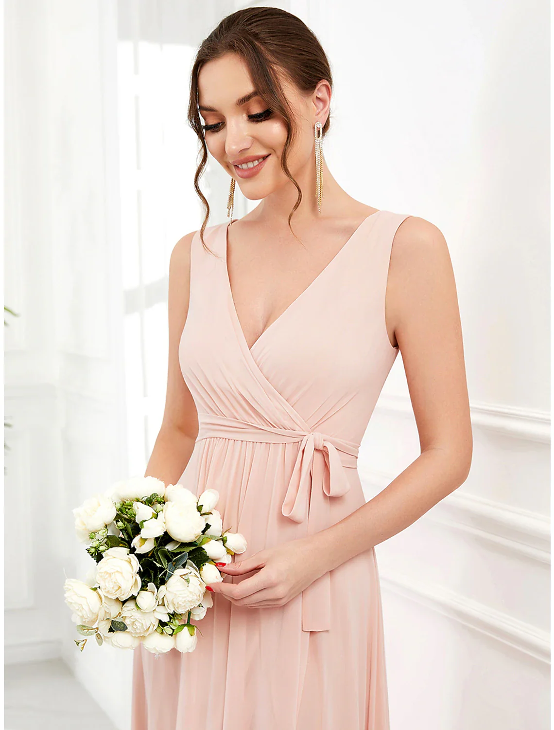 A-Line Wedding Guest Dresses Elegant Dress Party Wear Asymmetrical Sleeveless Spaghetti Strap Chiffon with Ruffles Slit - TREBLEV