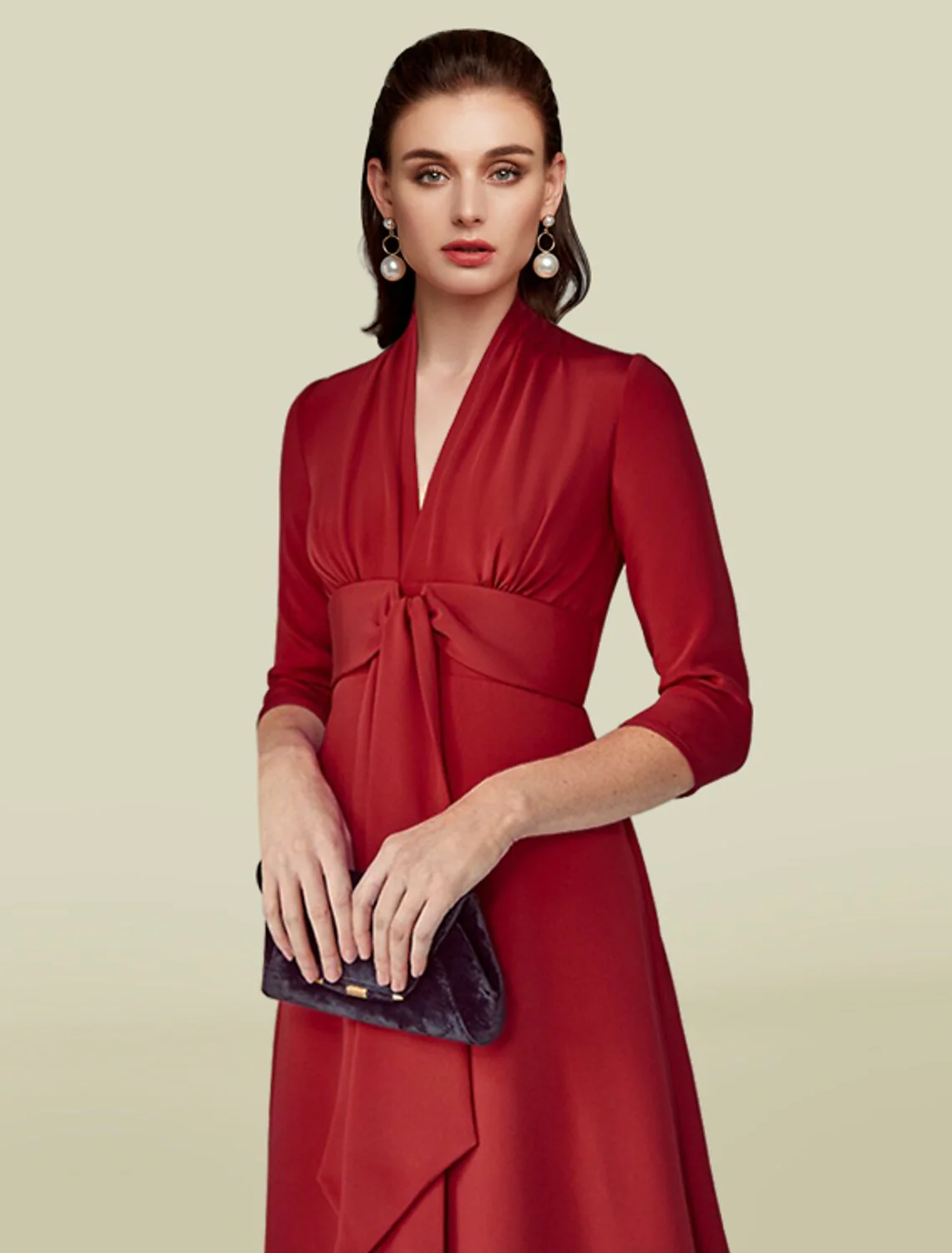 A-Line Mother of the Bride Dress Elegant V Neck Floor Length Charmeuse Sleeve with Ruching - TREBLEV