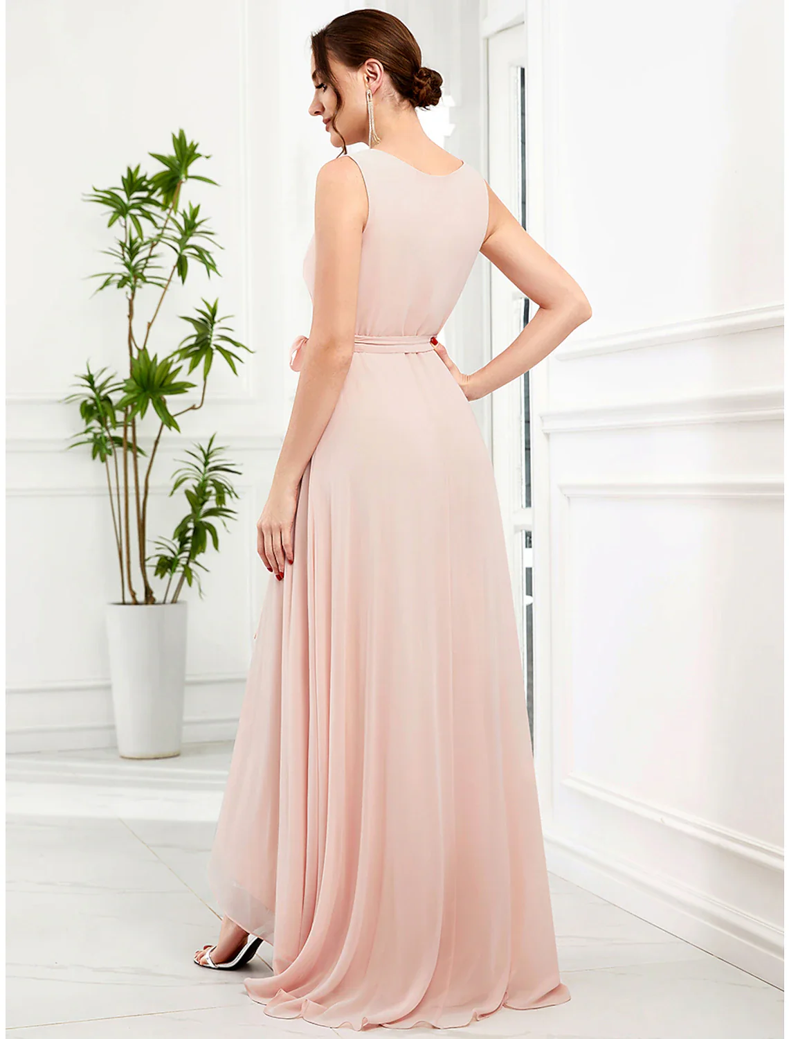 A-Line Wedding Guest Dresses Elegant Dress Party Wear Asymmetrical Sleeveless Spaghetti Strap Chiffon with Ruffles Slit - TREBLEV