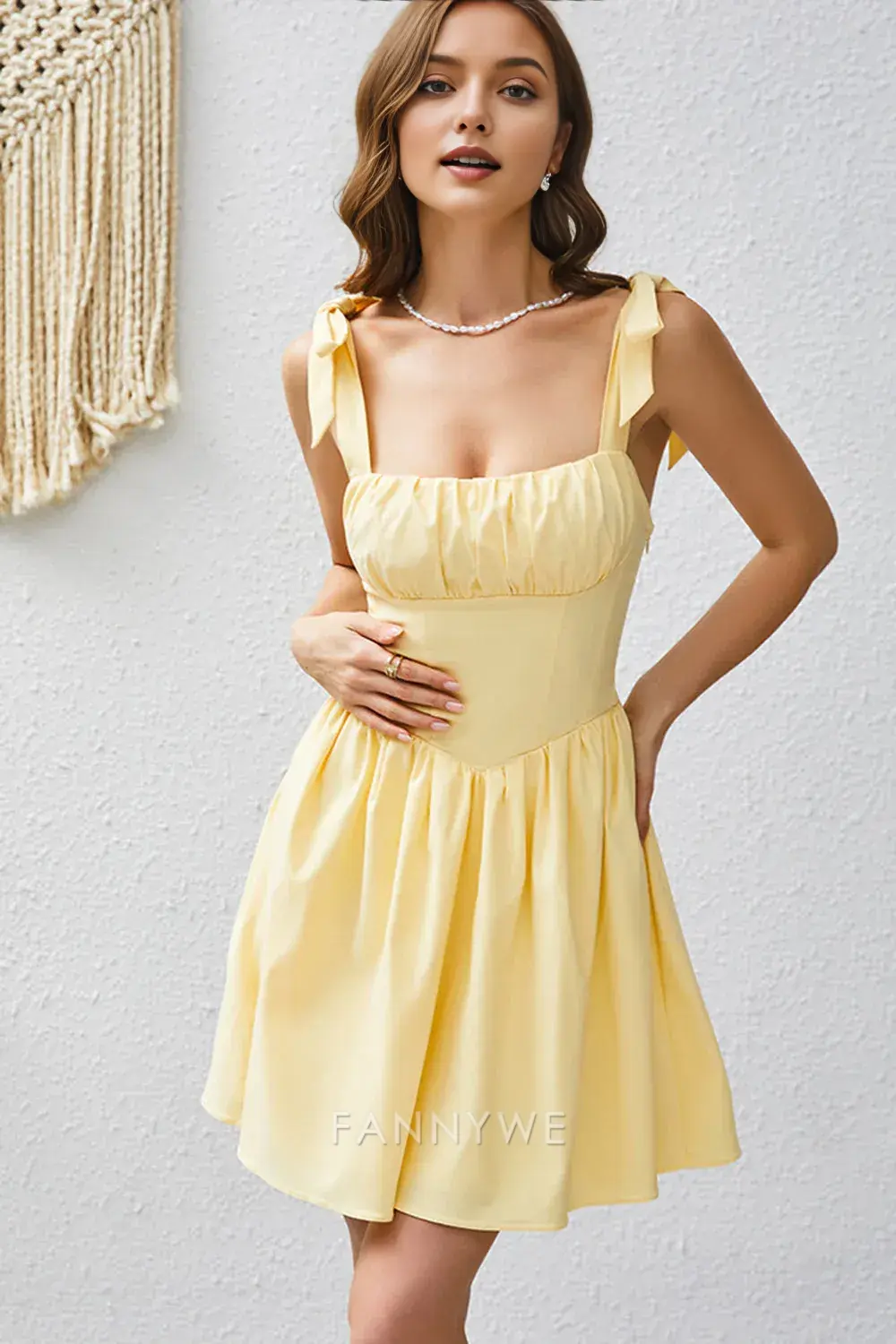 FannyWe Elegant A Line Yellow Square Neck Short Homecoming Dress hot sale - TREBLEV