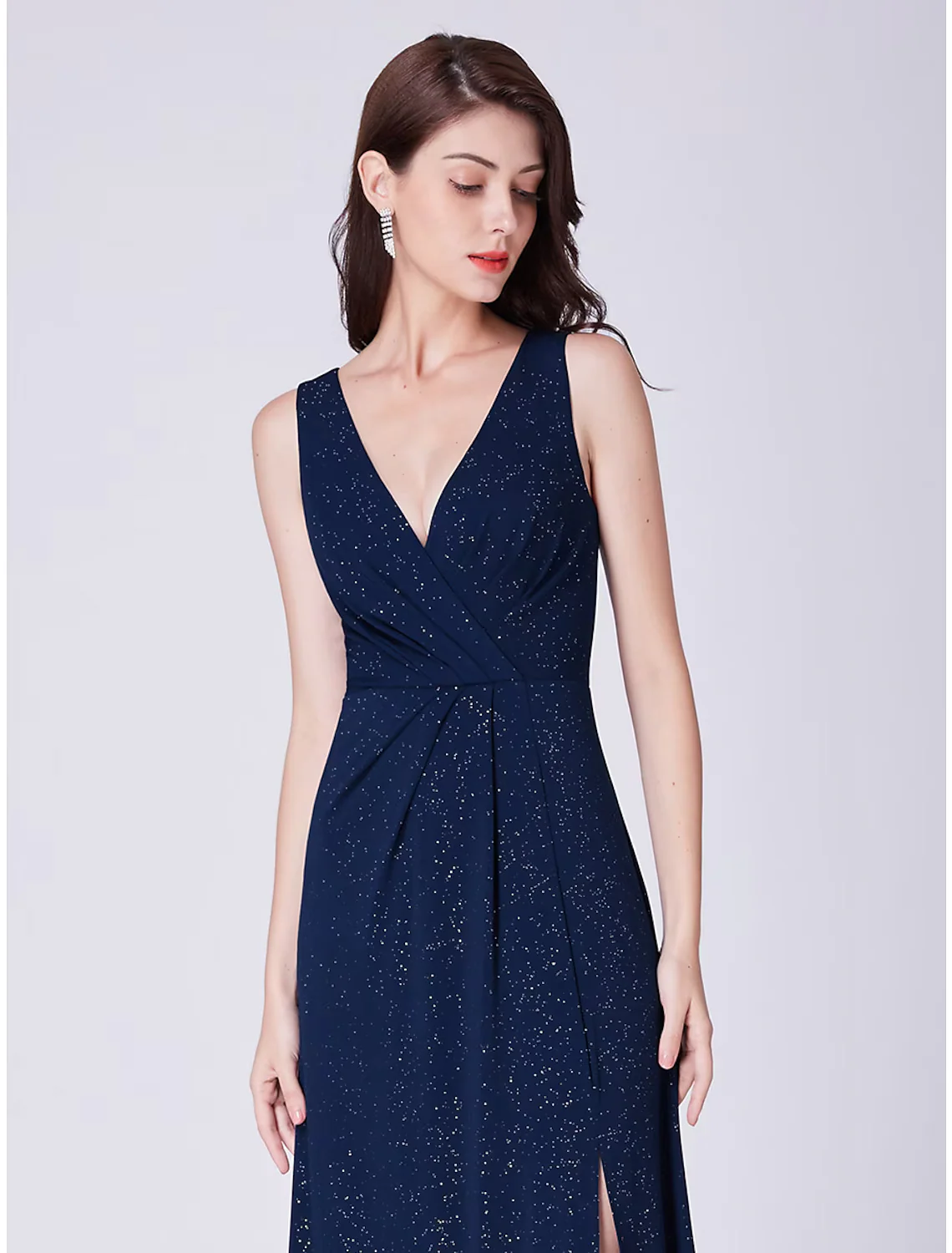 A-Line Elegant Formal Evening Dress V Neck Sleeveless Floor Length Cotton Blend with Draping - TREBLEV