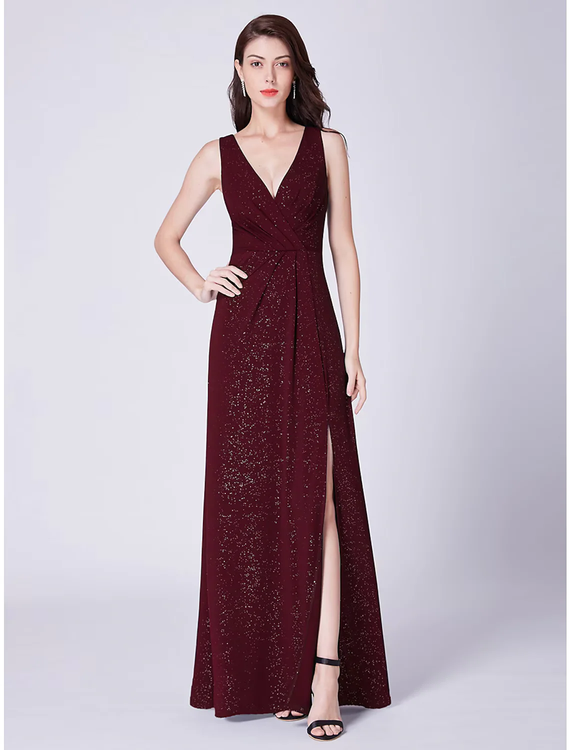 A-Line Elegant Formal Evening Dress V Neck Sleeveless Floor Length Cotton Blend with Draping - TREBLEV