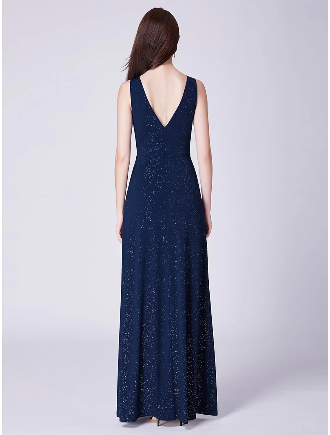 A-Line Elegant Formal Evening Dress V Neck Sleeveless Floor Length Cotton Blend with Draping - TREBLEV