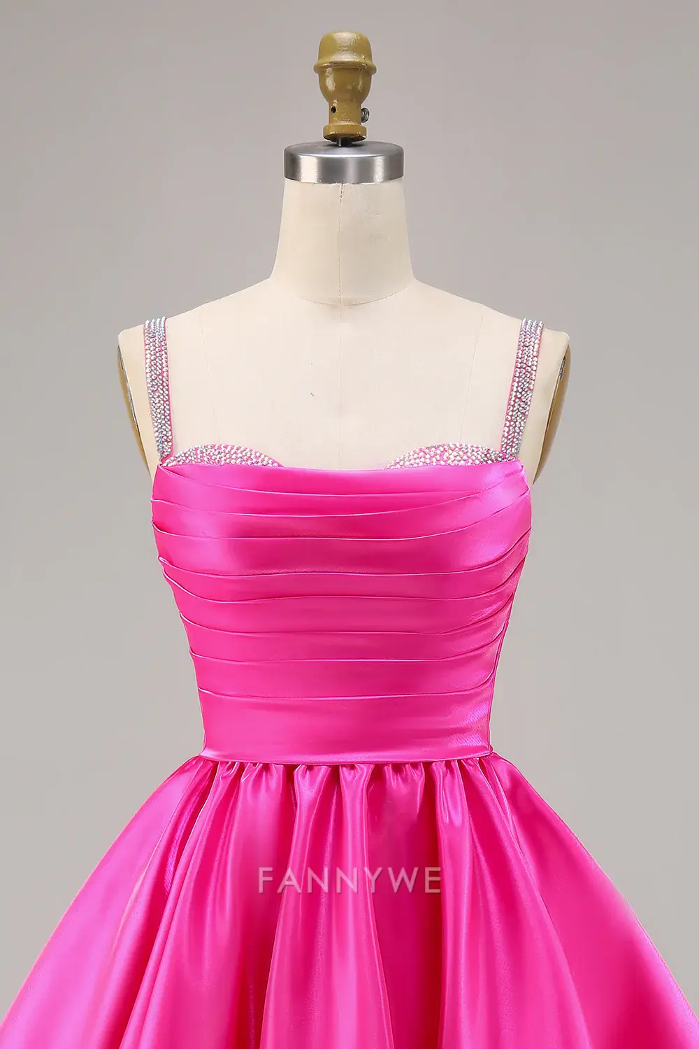 FannyWe Elegant Sparkly Fuchsia Ruched Satin Short Homecoming Dress with Beading hot sale - TREBLEV