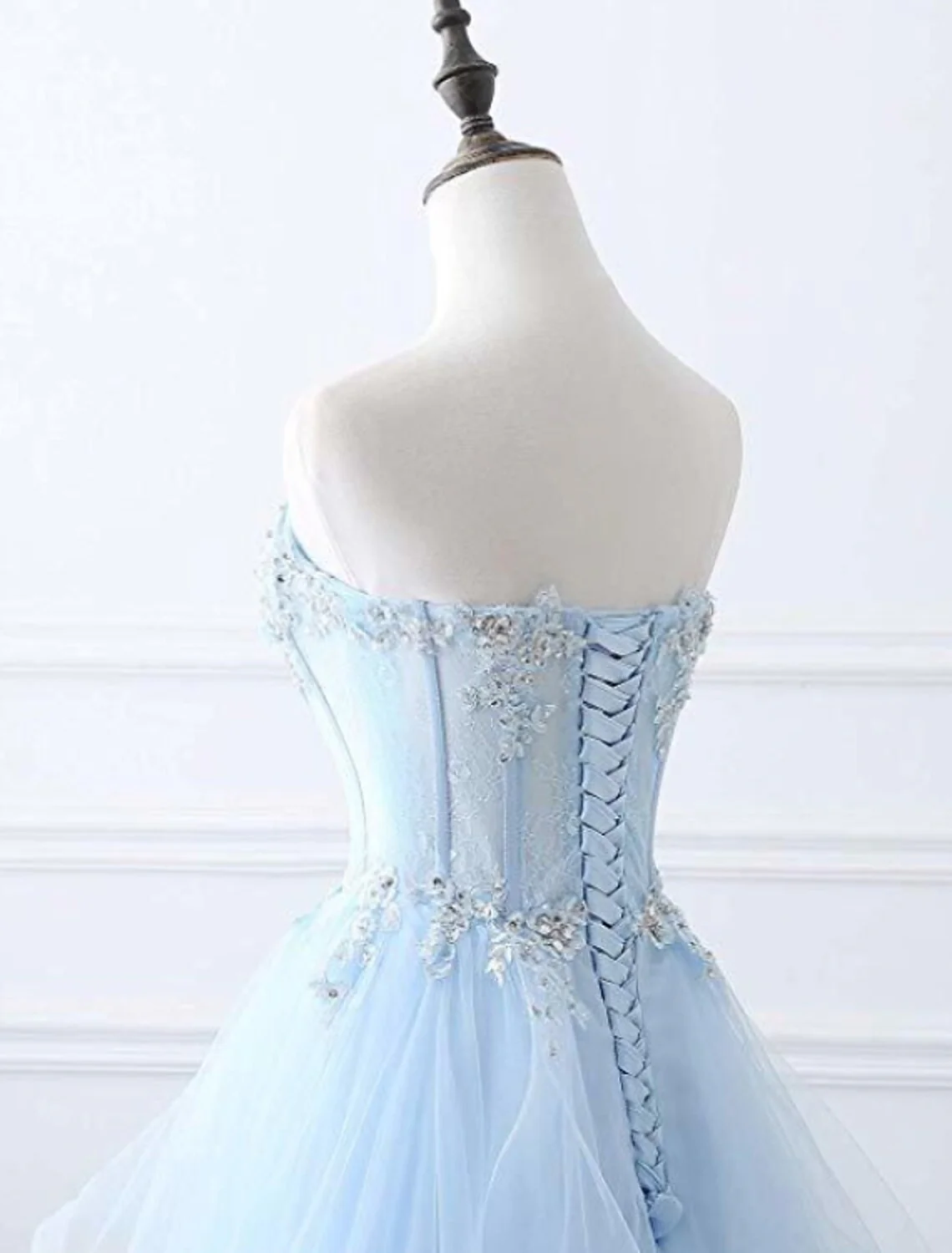 A-Line Sexy Floral Engagement Prom Birthday Dress Strapless Sleeveless Sweep / Brush Train Lace with Pleats Lace Insert - TREBLEV