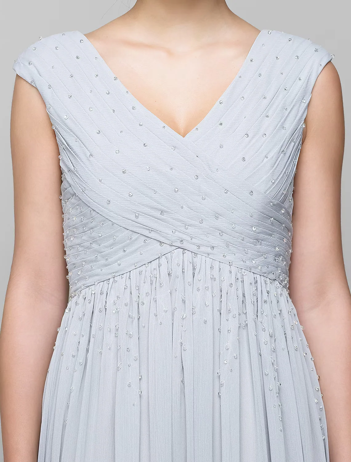 A-Line Mother of the Bride Dress Elegant V Neck Floor Length Chiffon Sleeveless with Cross Beading - TREBLEV