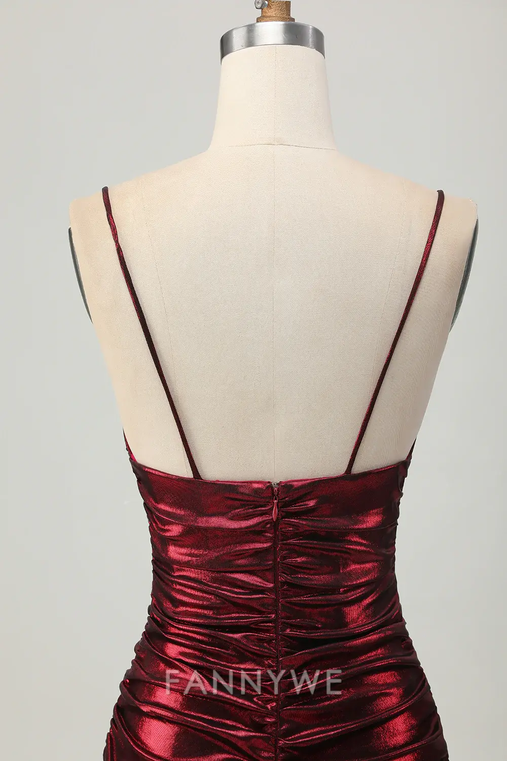 FannyWe Elegant Burgundy Tight Ruched Spaghetti Straps Short Metallic Homecoming Dress formal wear dresses - TREBLEV