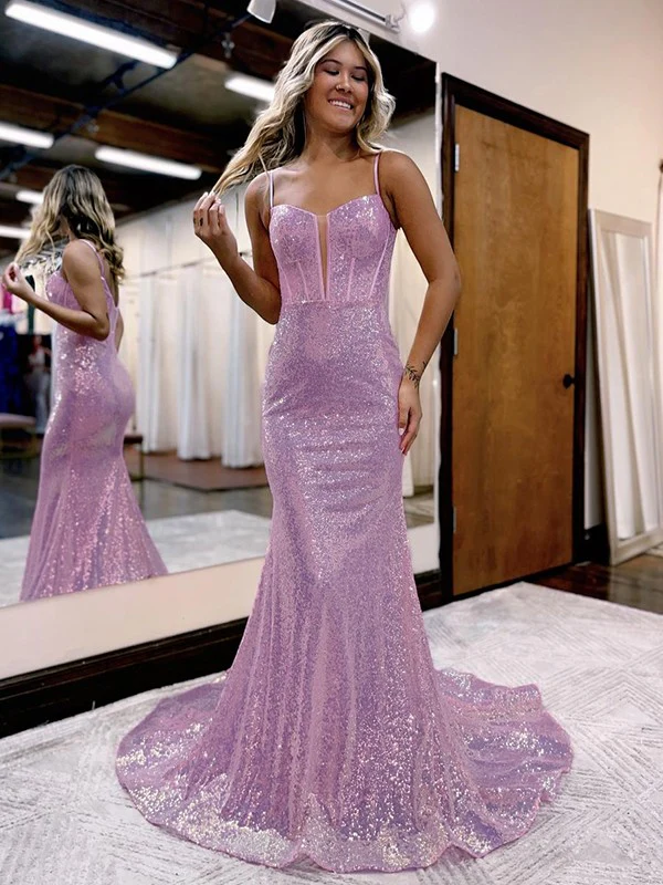Trumpet/Mermaid Sequins Sweetheart Sleeveless Court Train Corset Dresses - TREBLEV