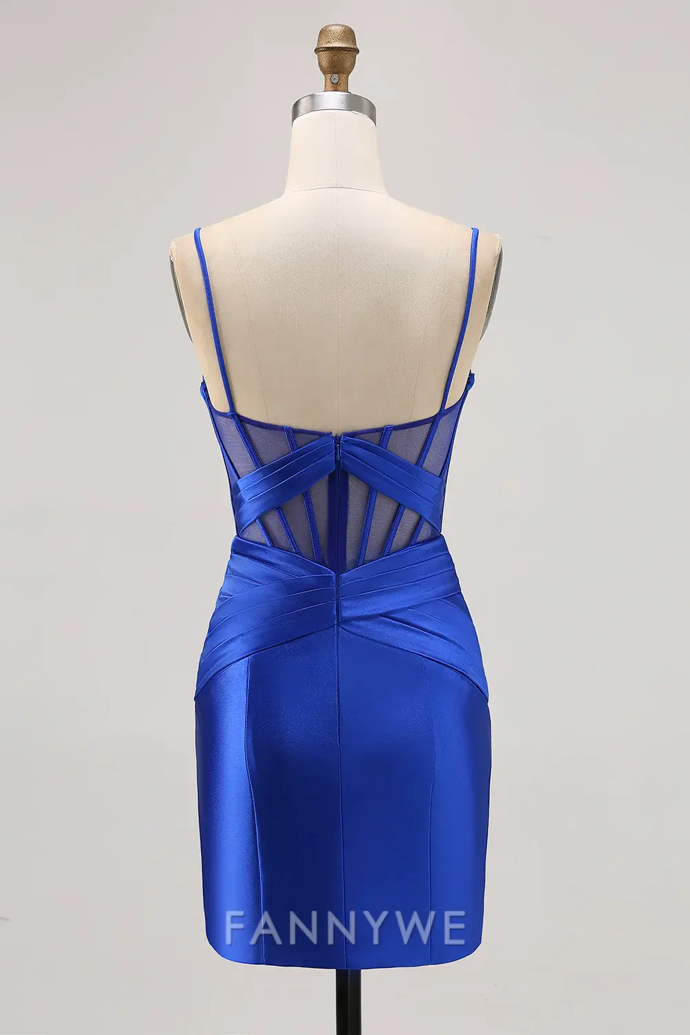 FannyWe Elegant Royal Blue Satin Tight Ruched Corset Short Homecoming Dress with Slit formal wear dresses - TREBLEV