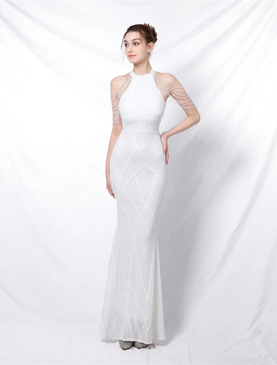 Mermaid / Trumpet Prom Dresses Sparkle & Shine Dress Formal Floor Length Sleeveless Halter Sequined with Sequin - TREBLEV