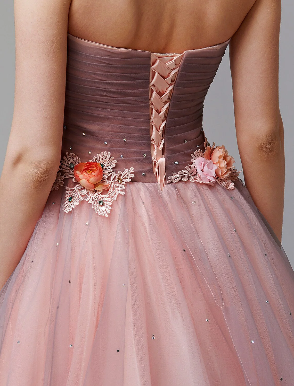 Ball Gown Evening Dress Strapless Sleeveless Floor Length Tulle Pleats Flower - TREBLEV