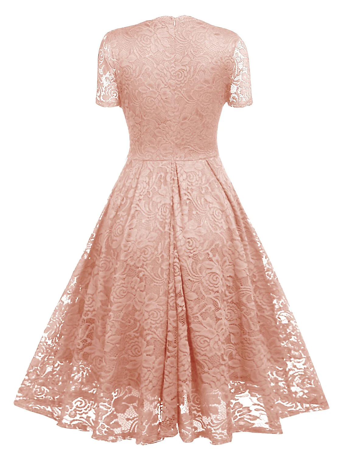 A-Line Cocktail Dresses Minimalist Dress Holiday Tea Length Short Sleeve V Neck Spandex with Lace Insert - TREBLEV