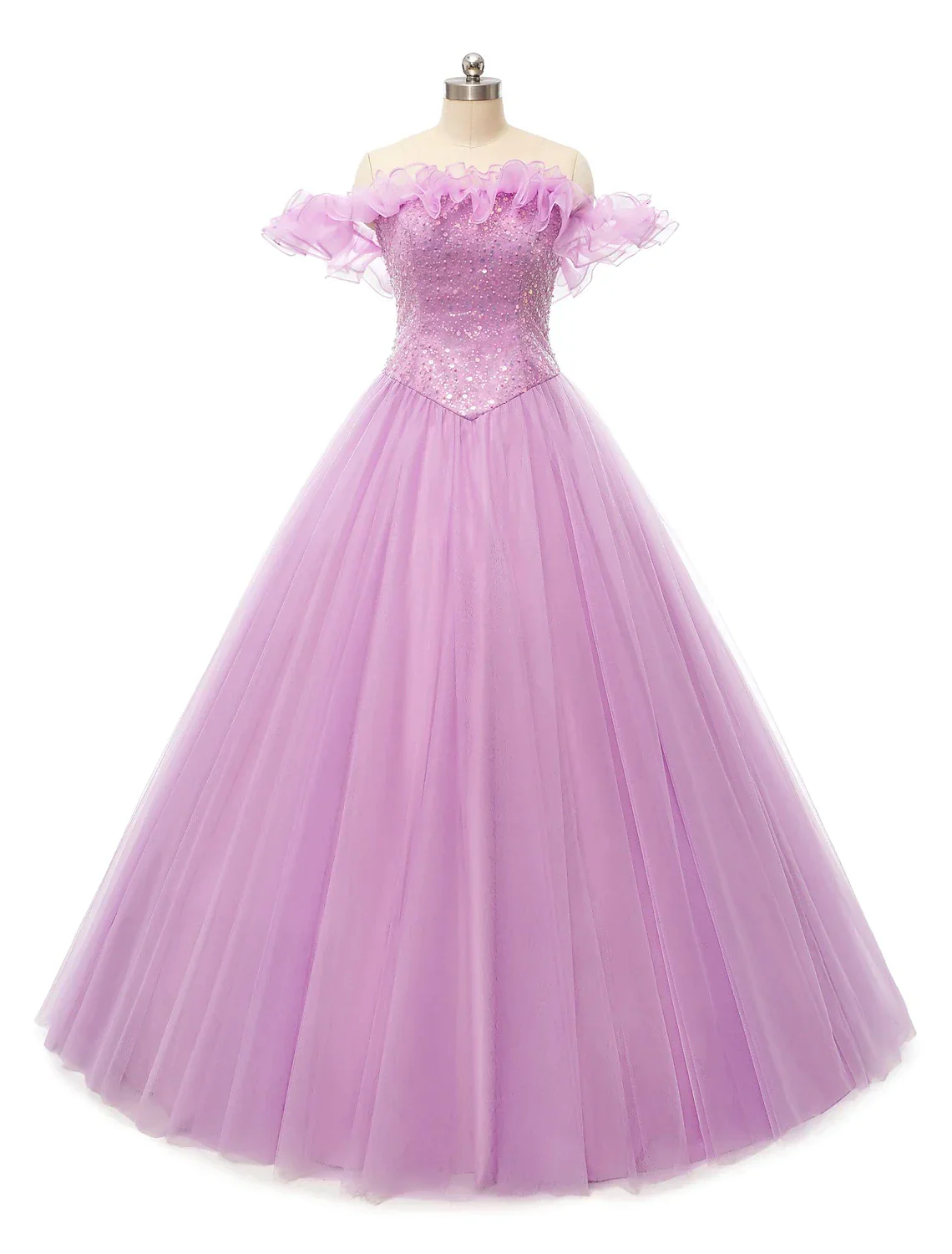 Prom Dresses Puffy Dress Quinceanera Floor Length Sleeveless Off Shoulder Tulle Pearls Sequin - TREBLEV