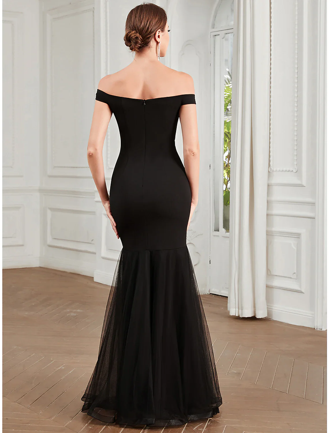 Mermaid / Trumpet Evening Gown Elegant Dress Party Wear Floor Length Sleeveless Off Shoulder Polyester with Pleats - TREBLEV