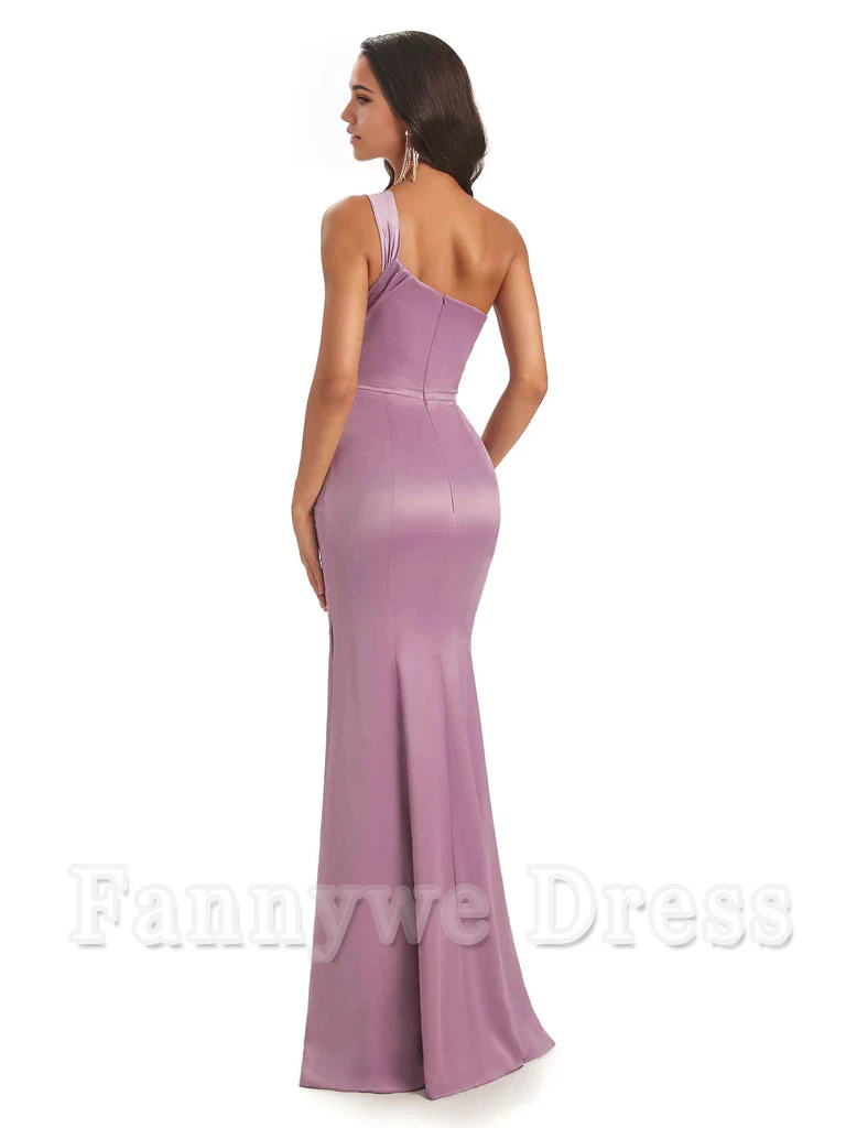 Mermaid One Shoulder Satin Floor Length formal dresses evening gown Bridesmaid Dresses - TREBLEV