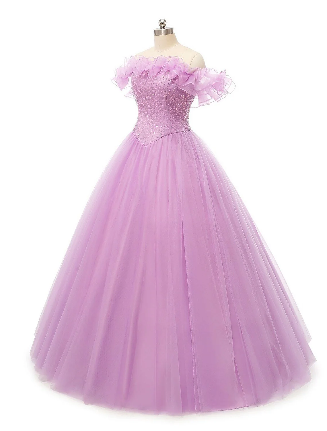Prom Dresses Puffy Dress Quinceanera Floor Length Sleeveless Off Shoulder Tulle Pearls Sequin - TREBLEV