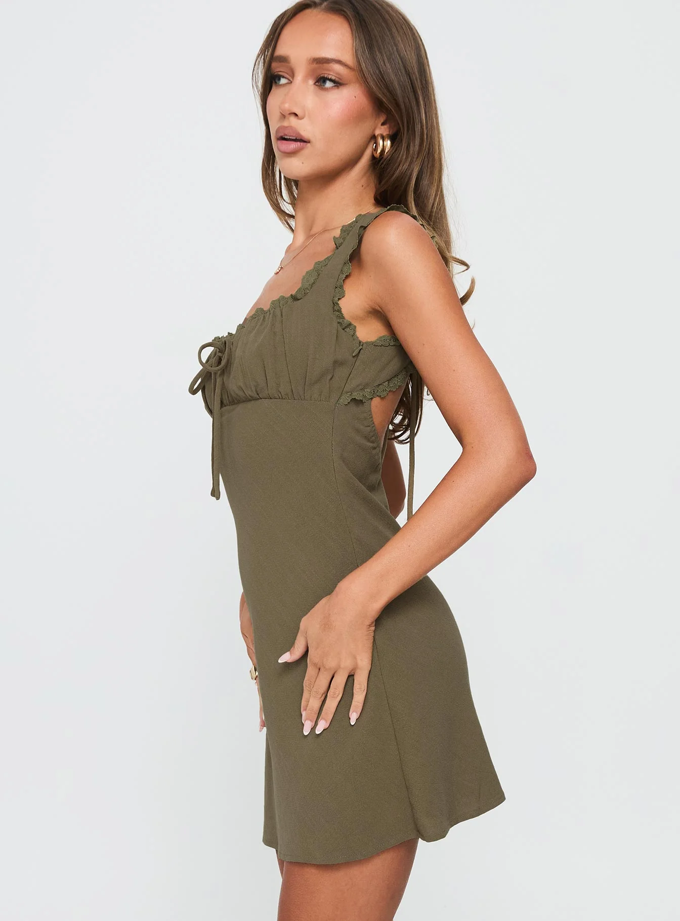 Lillette Frill Mini Dress Olive - TREBLEV