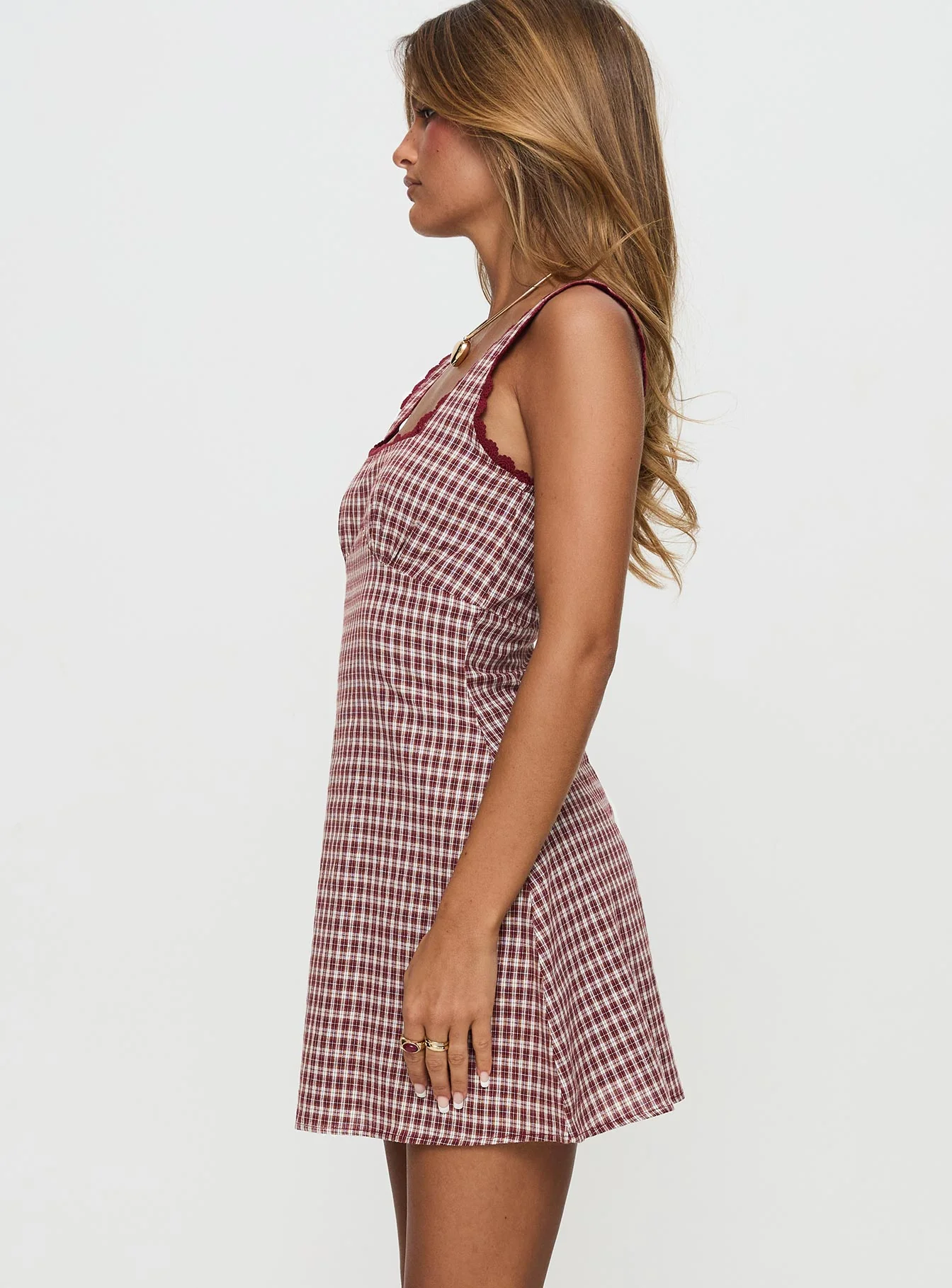 Dasha Mini Dress Red Check Tall - TREBLEV
