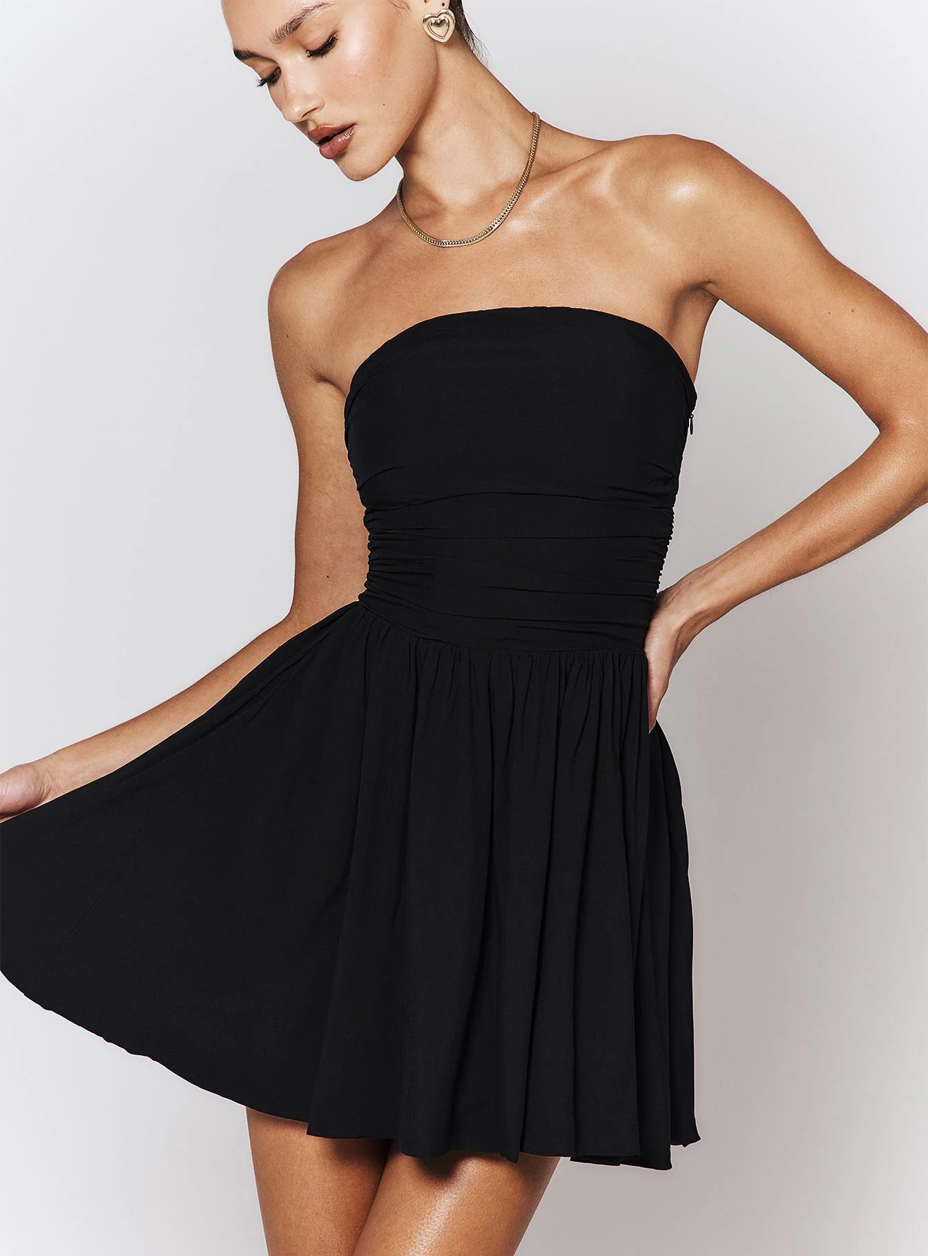 Rashida Strapless Mini Dress Black - TREBLEV