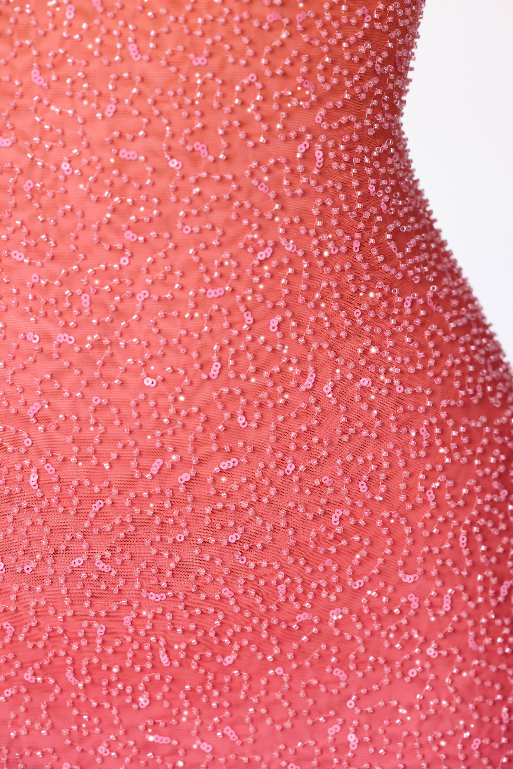 Embellished Strapless Mini Dress in Red and Orange Ombré - TREBLEV