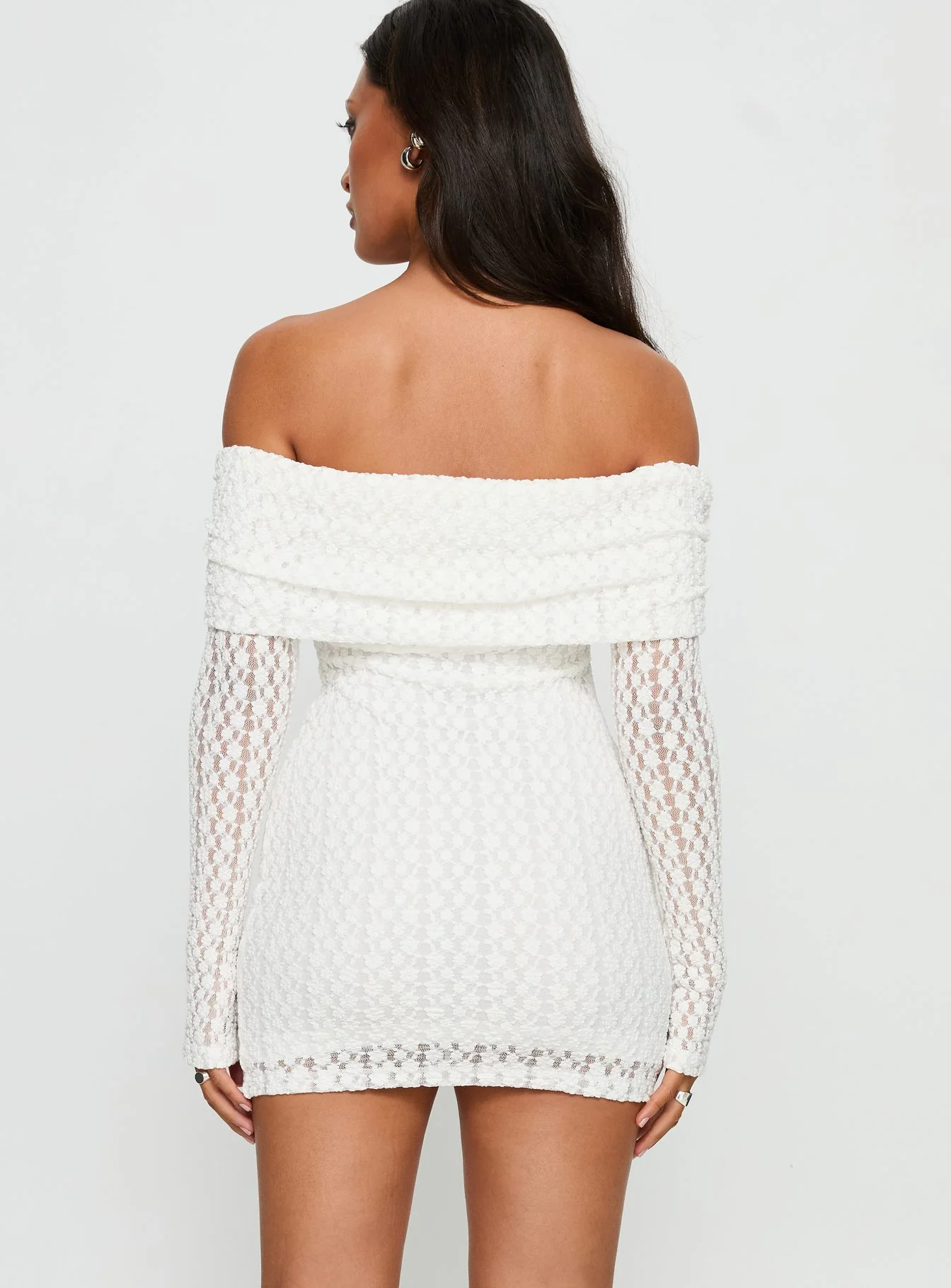 Leora Off Shoulder Long Sleeve Mini Dress White - TREBLEV
