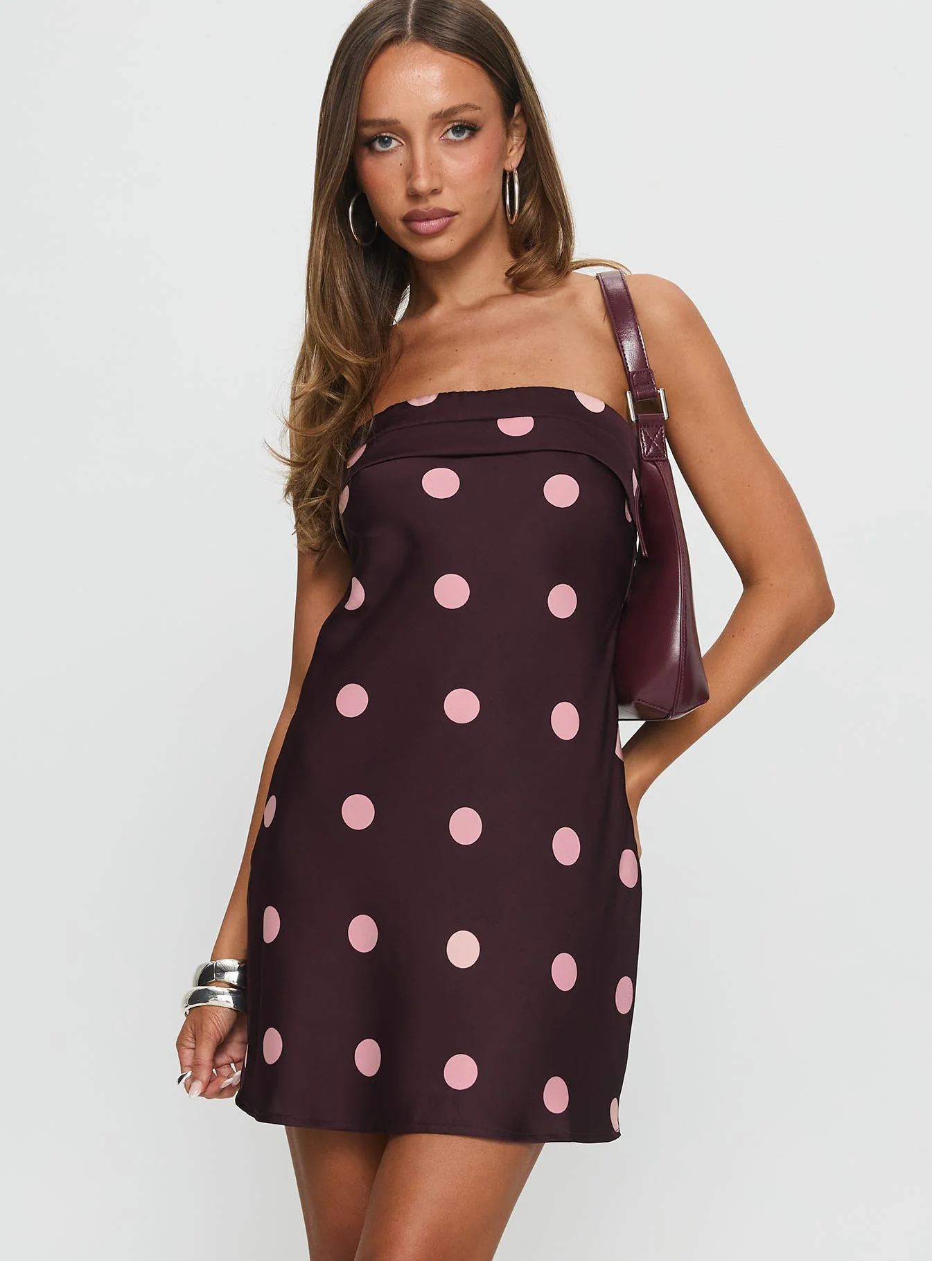 Phillipa Mini Dress Plum / Pink Polka Dot - TREBLEV