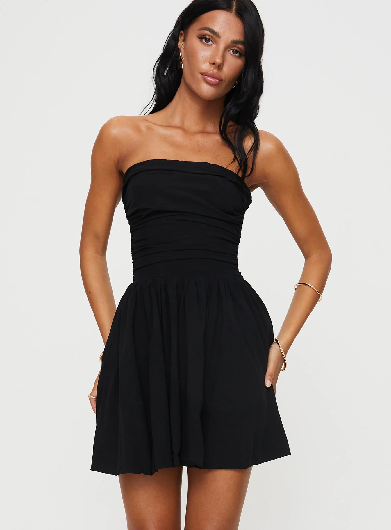 Rashida Strapless Mini Dress Black - TREBLEV
