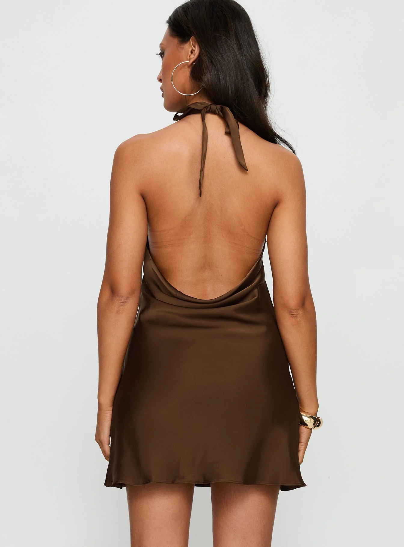 A-list Halter Cowl Neck Mini Dress Chocolate - TREBLEV