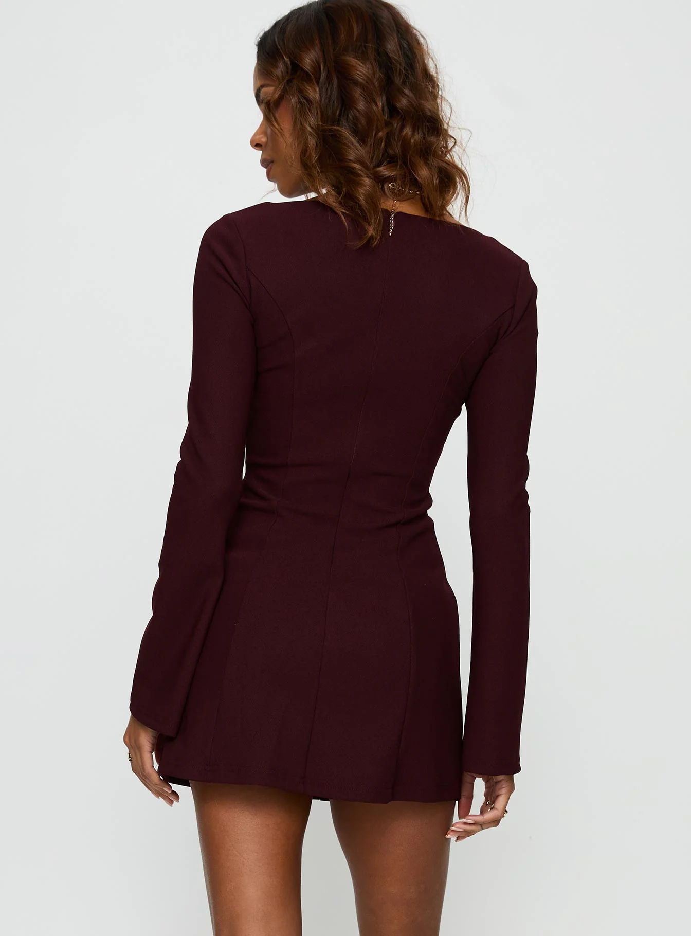 Encounters Long Sleeve Mini Dress Wine - TREBLEV
