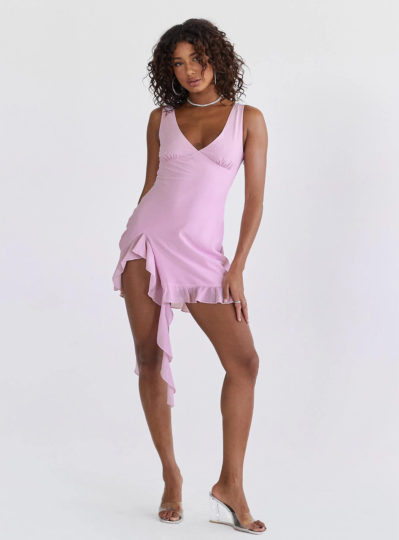 Varney Frill Mini Dress Lilac - TREBLEV