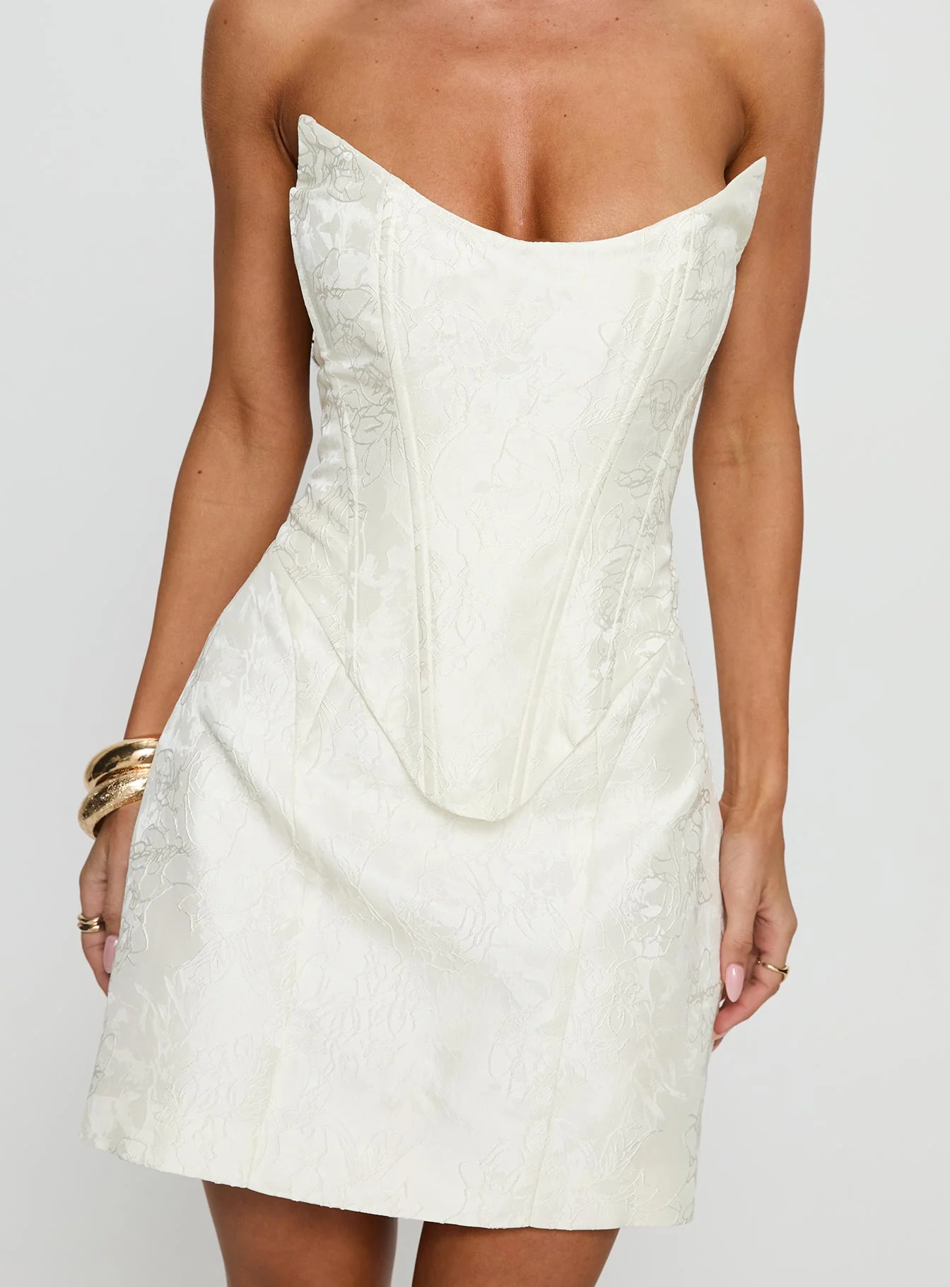 Pearla Strapless Scarf Mini Dress Ivory - TREBLEV