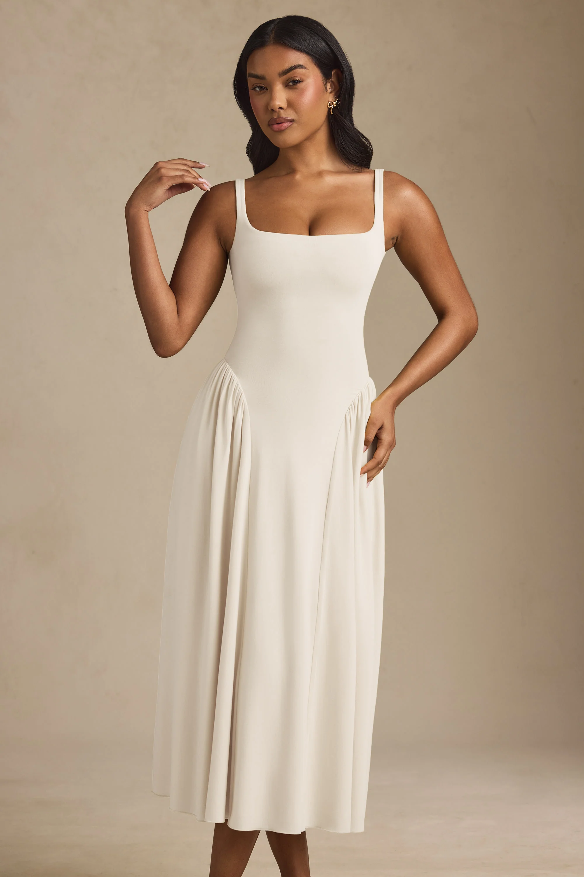 Modal A-Line Midaxi Dress in Ivory - TREBLEV