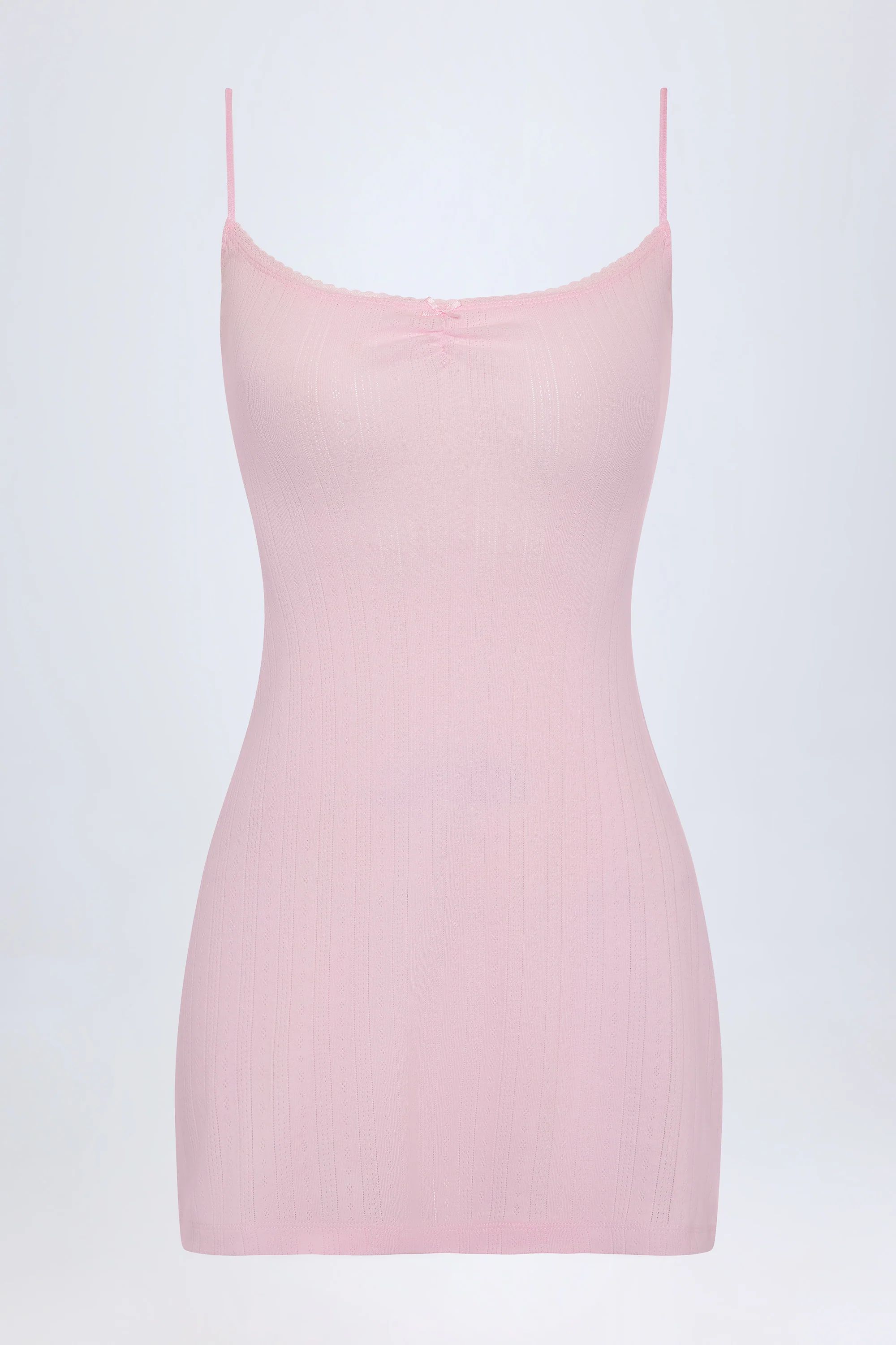 Pointelle Ruched A-Line Mini Dress in Baby Pink - TREBLEV