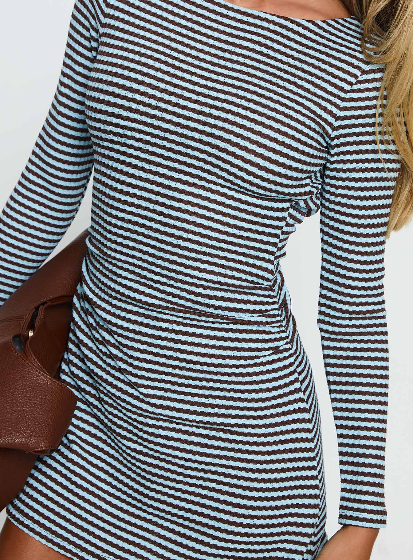 Carnella Long Sleeve Mini Dress Blue Stripe - TREBLEV