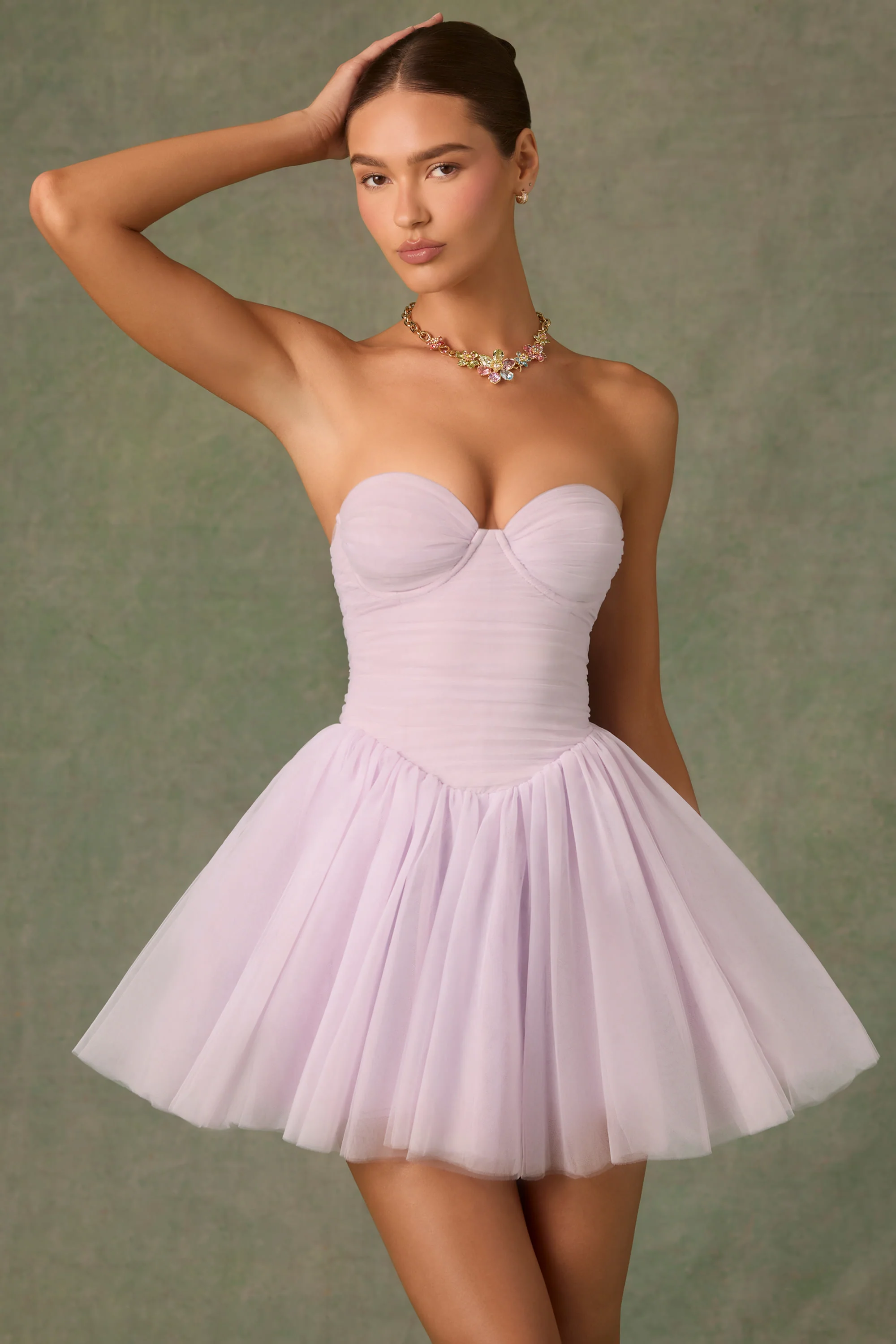 Tulle Corset Mini Dress in Lilac - TREBLEV