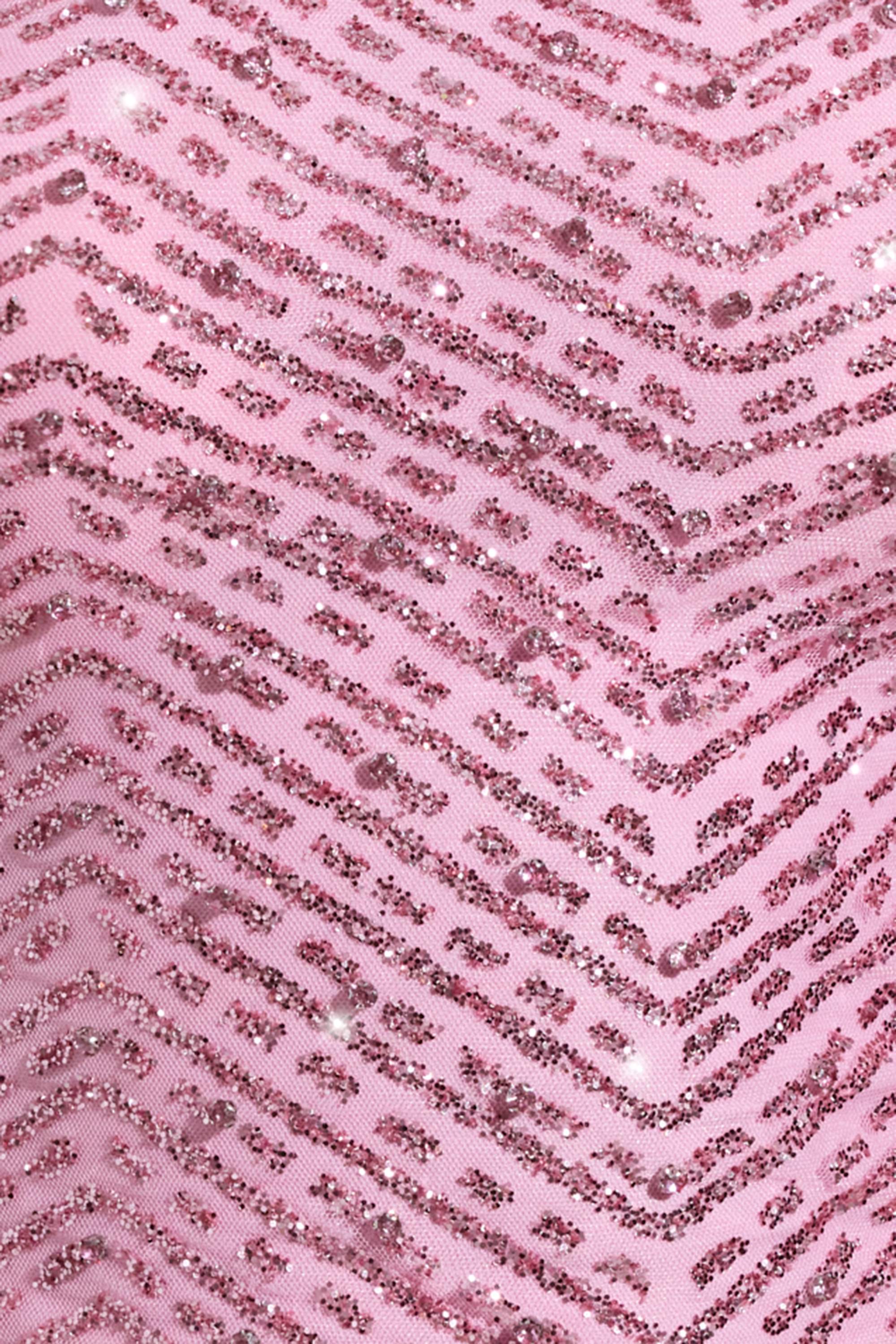 Embellished Scarf-Detail Asymmetric Top in Pink - TREBLEV