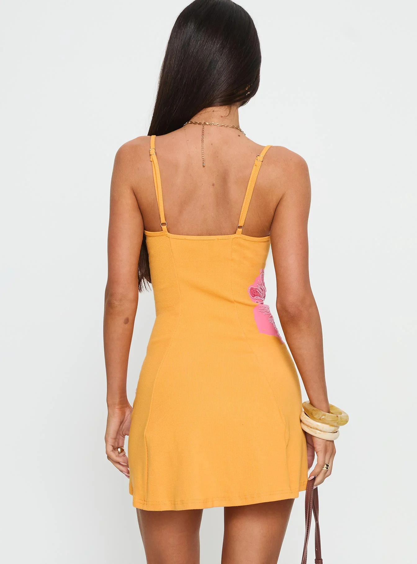 Admiration Bead Detail Mini Dress Orange - TREBLEV