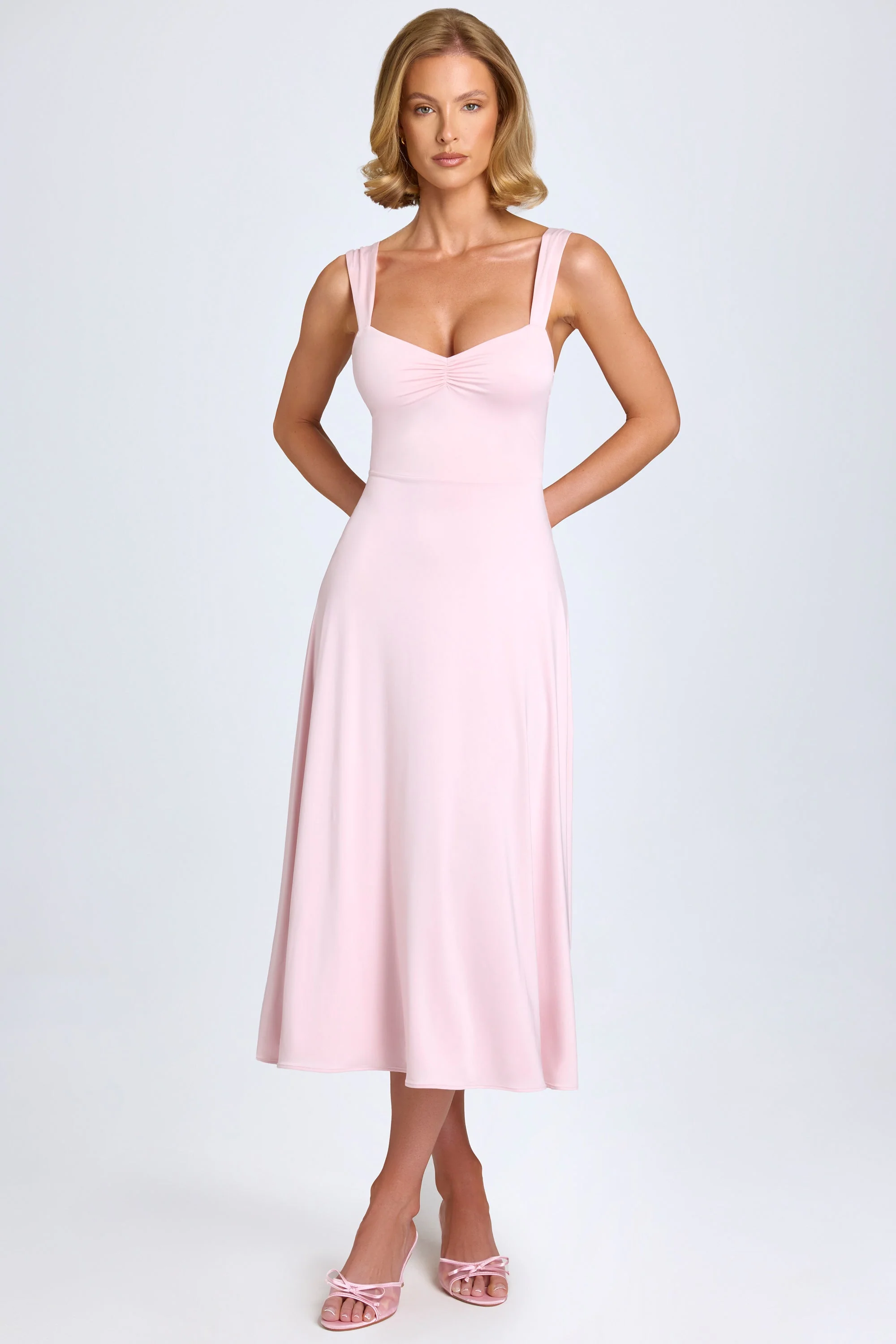 Sweetheart-Neck Ruched Midaxi Dress in Blush - TREBLEV