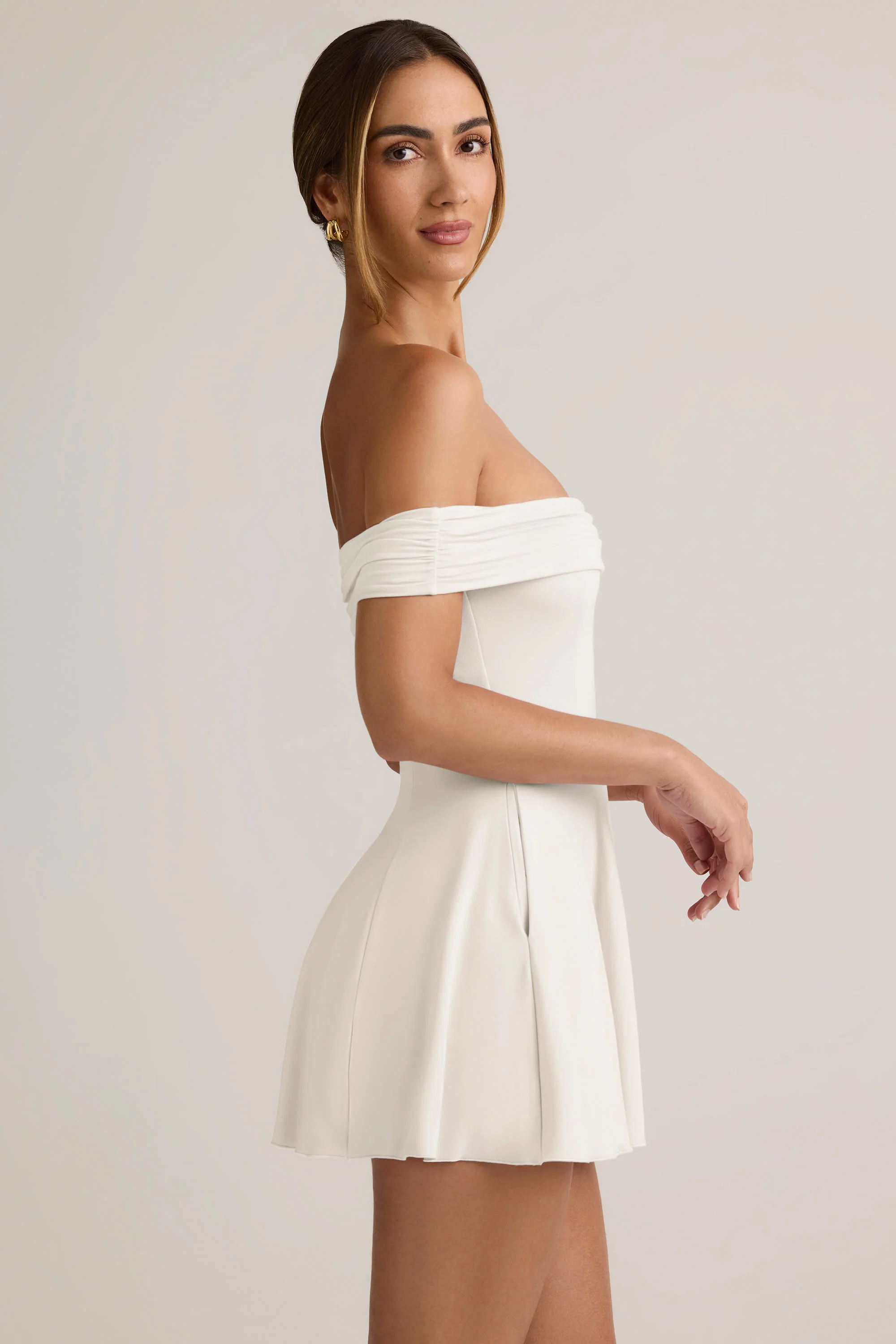 Modal Off-Shoulder A-Line Mini Dress in White - TREBLEV
