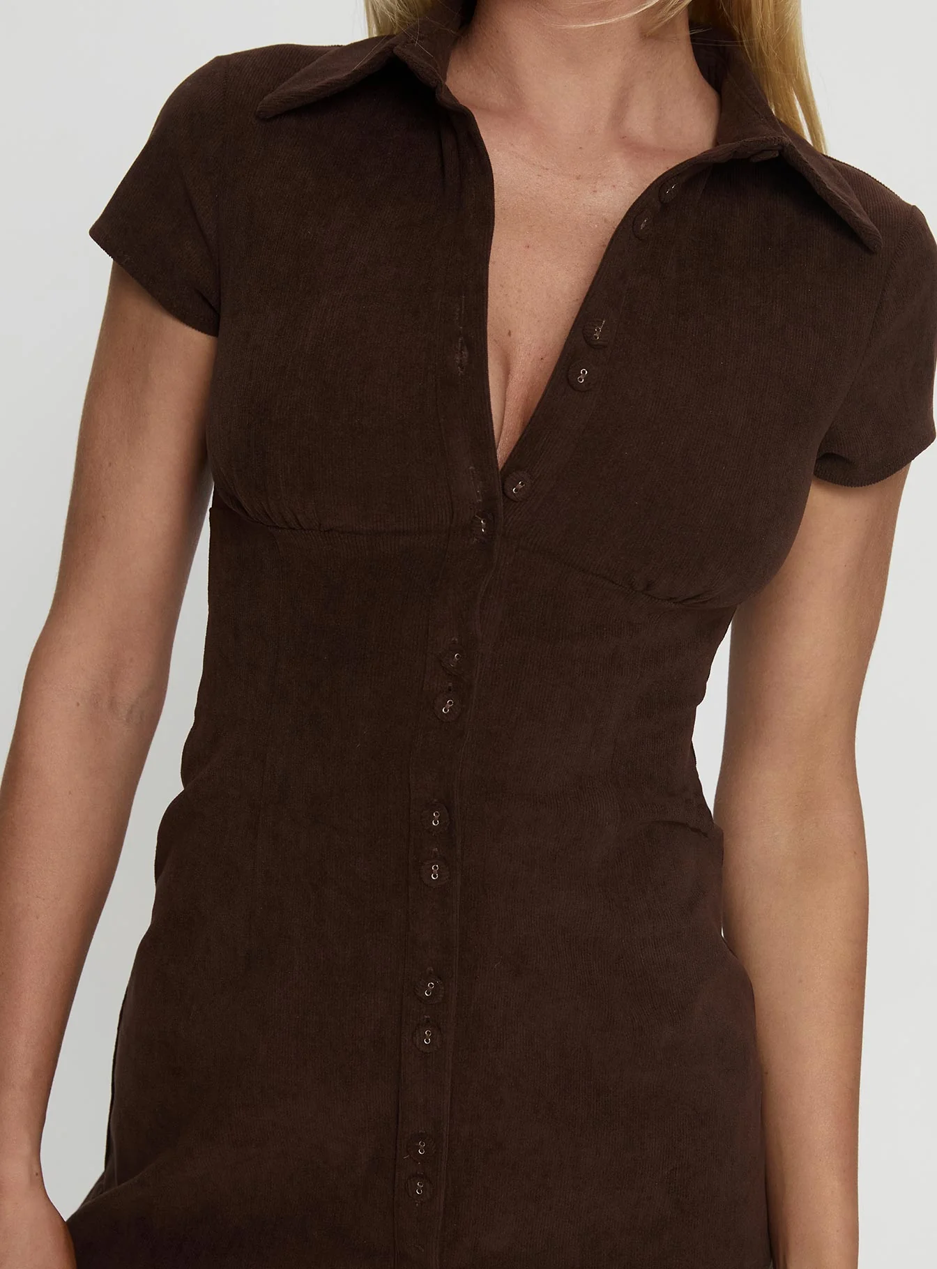 Cottesloe Corduroy Mini Dress Chocolate - TREBLEV