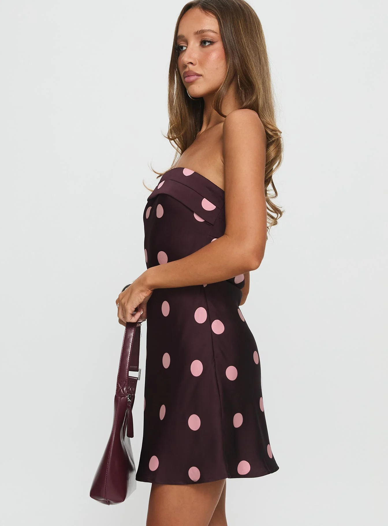 Phillipa Mini Dress Plum / Pink Polka Dot - TREBLEV