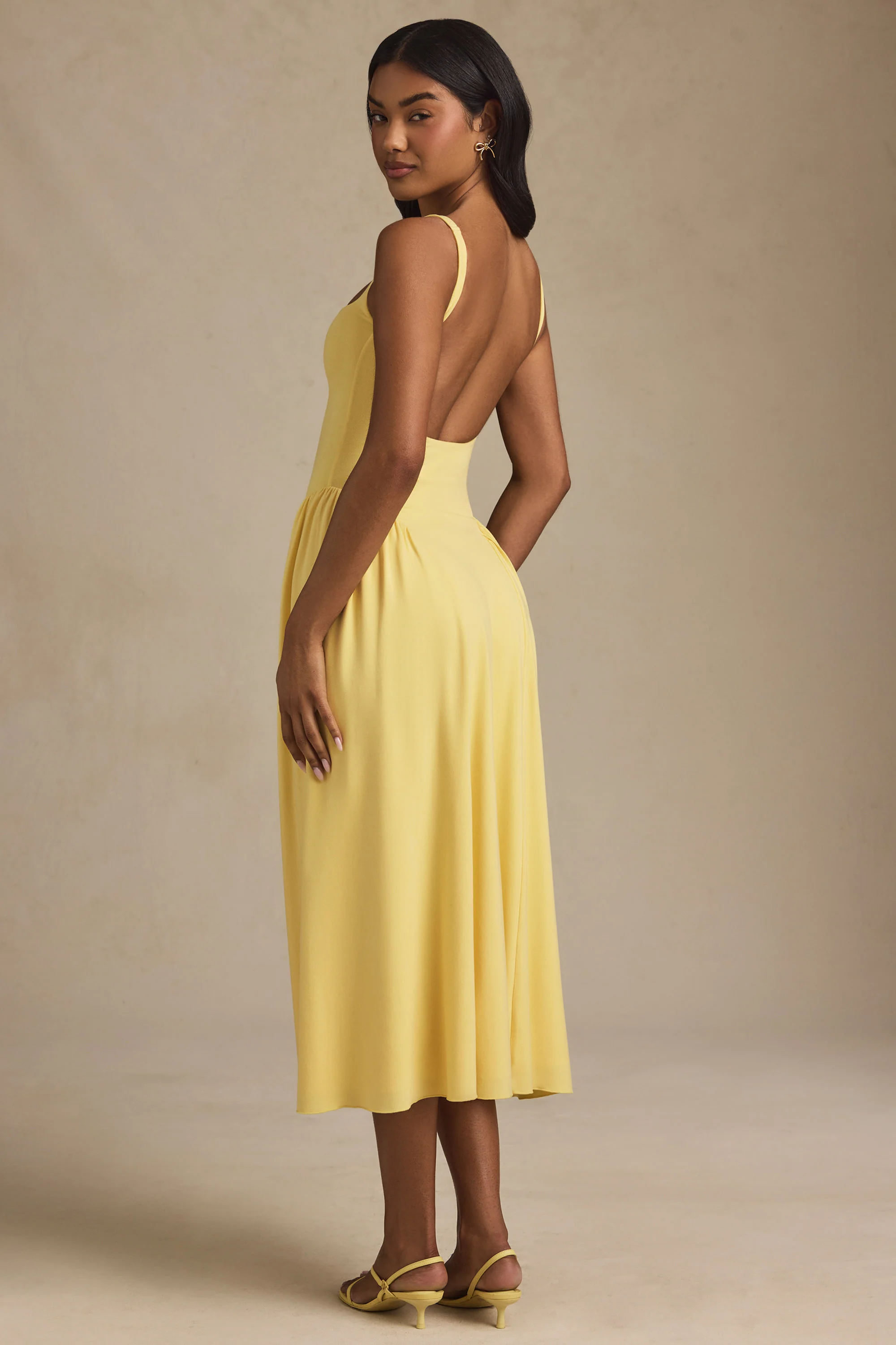 Modal A-Line Midaxi Dress in Pastel Yellow - TREBLEV