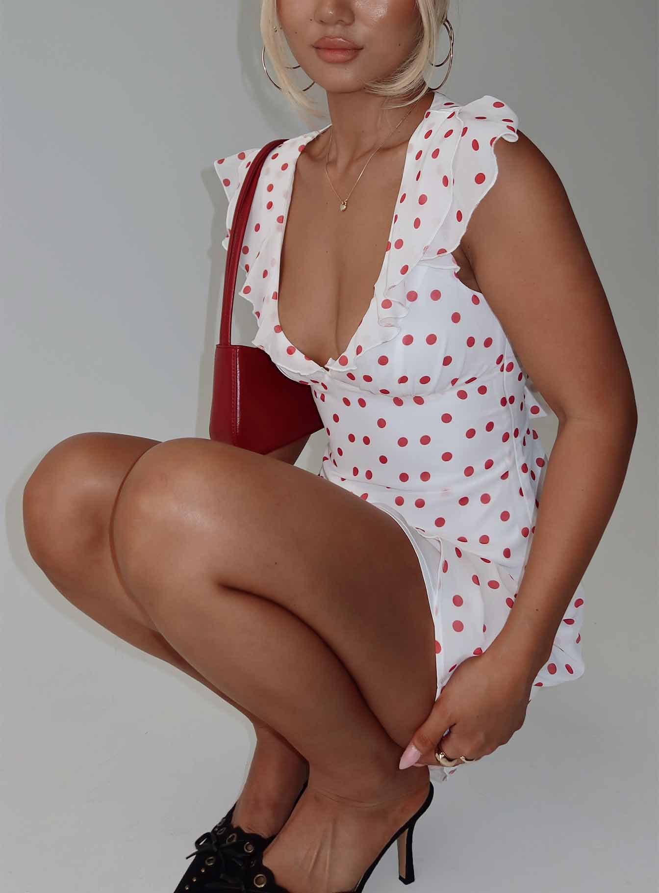 I Guess So Mini Dress White / Burgundy - TREBLEV