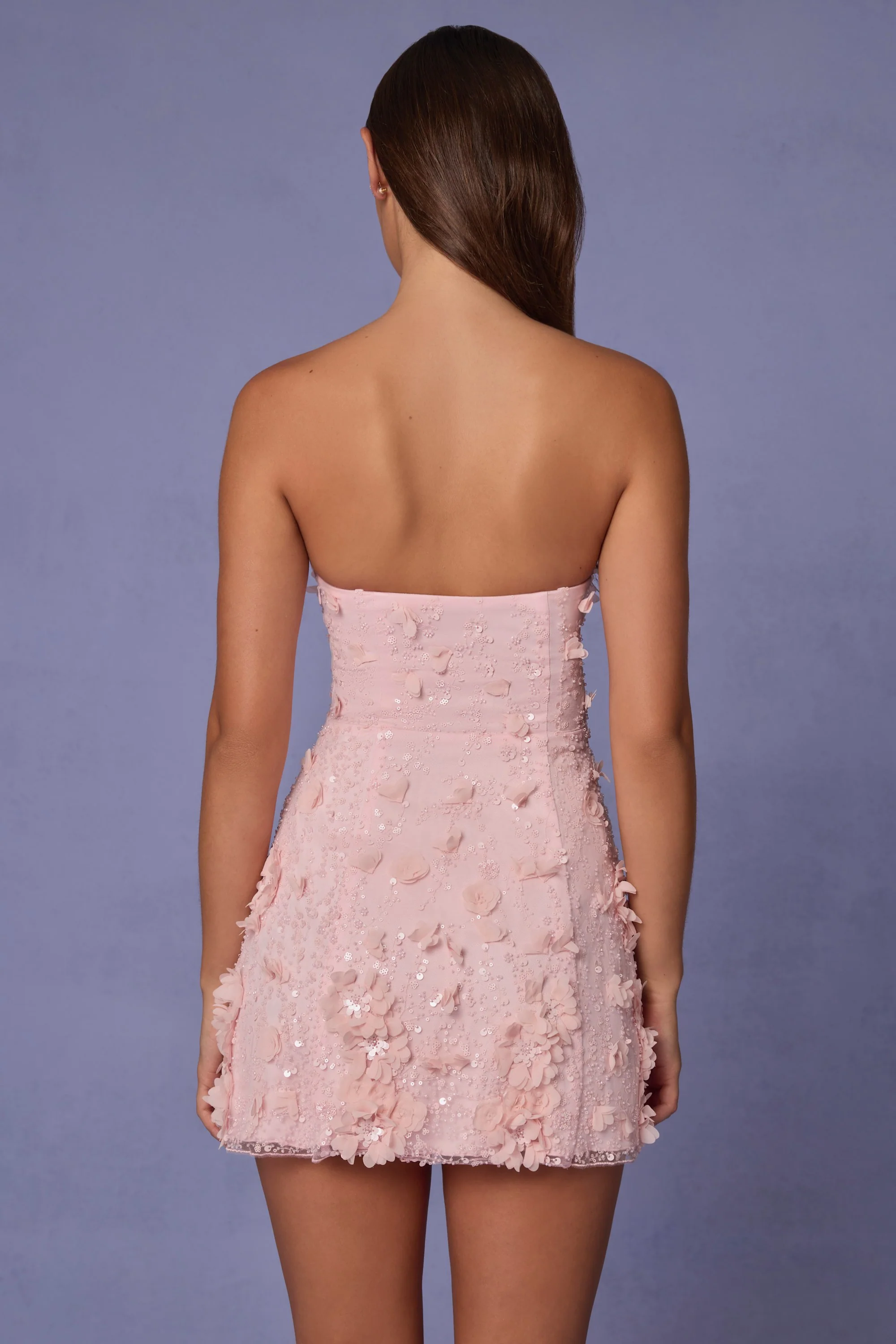 Embellished Bandeau A-line Mini Dress in Ballet Pink - TREBLEV