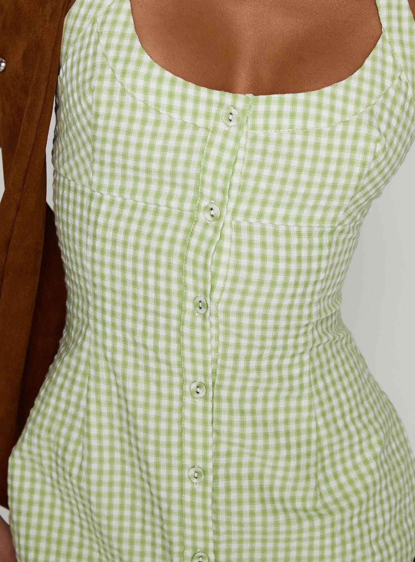 Mallorie Halter Mini Dress Green Check - TREBLEV