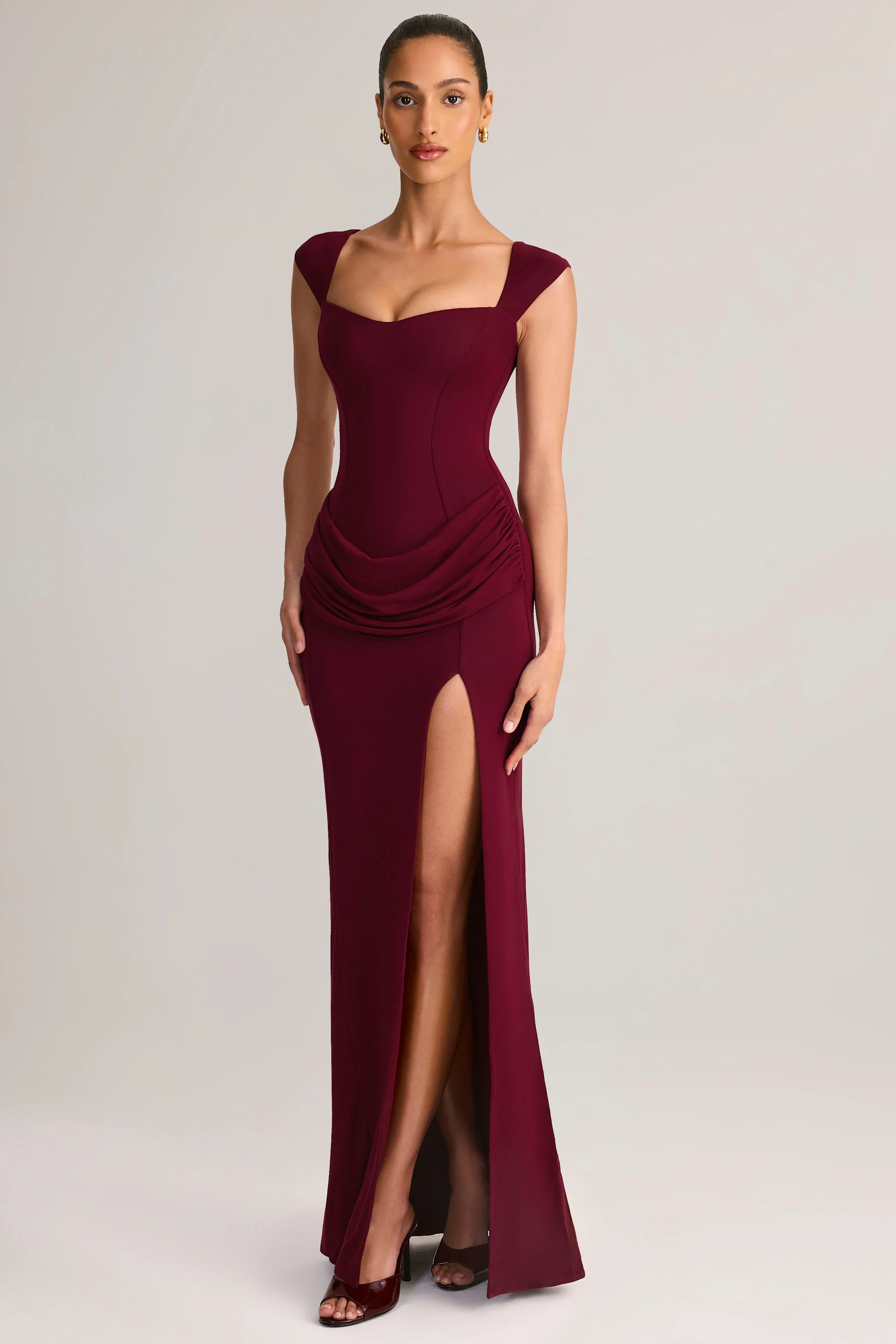 Modal Sweetheart-Neck Maxi Dress in Wine - TREBLEV