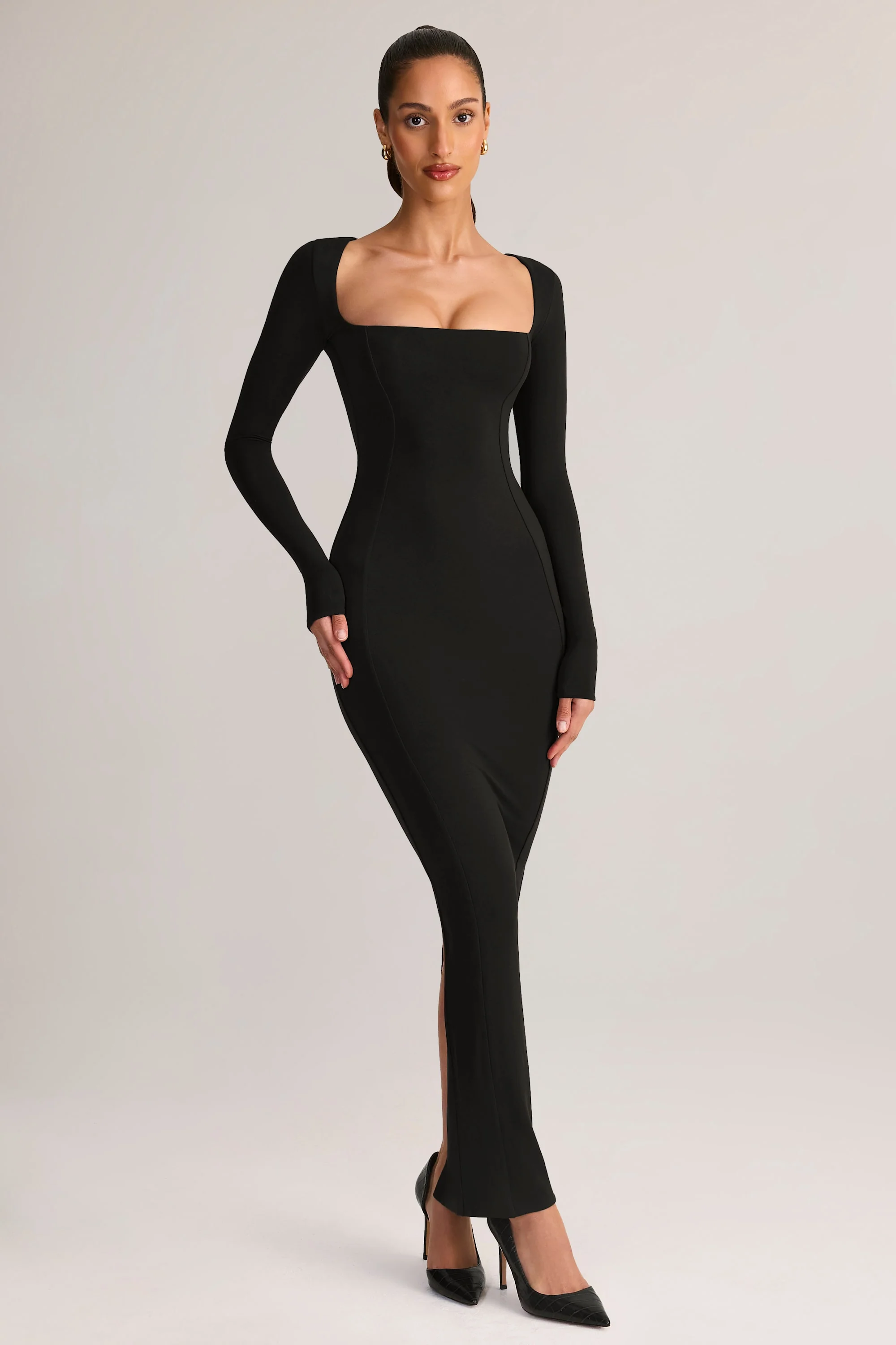 Modal Square-Neck Maxi Dress in Black - TREBLEV